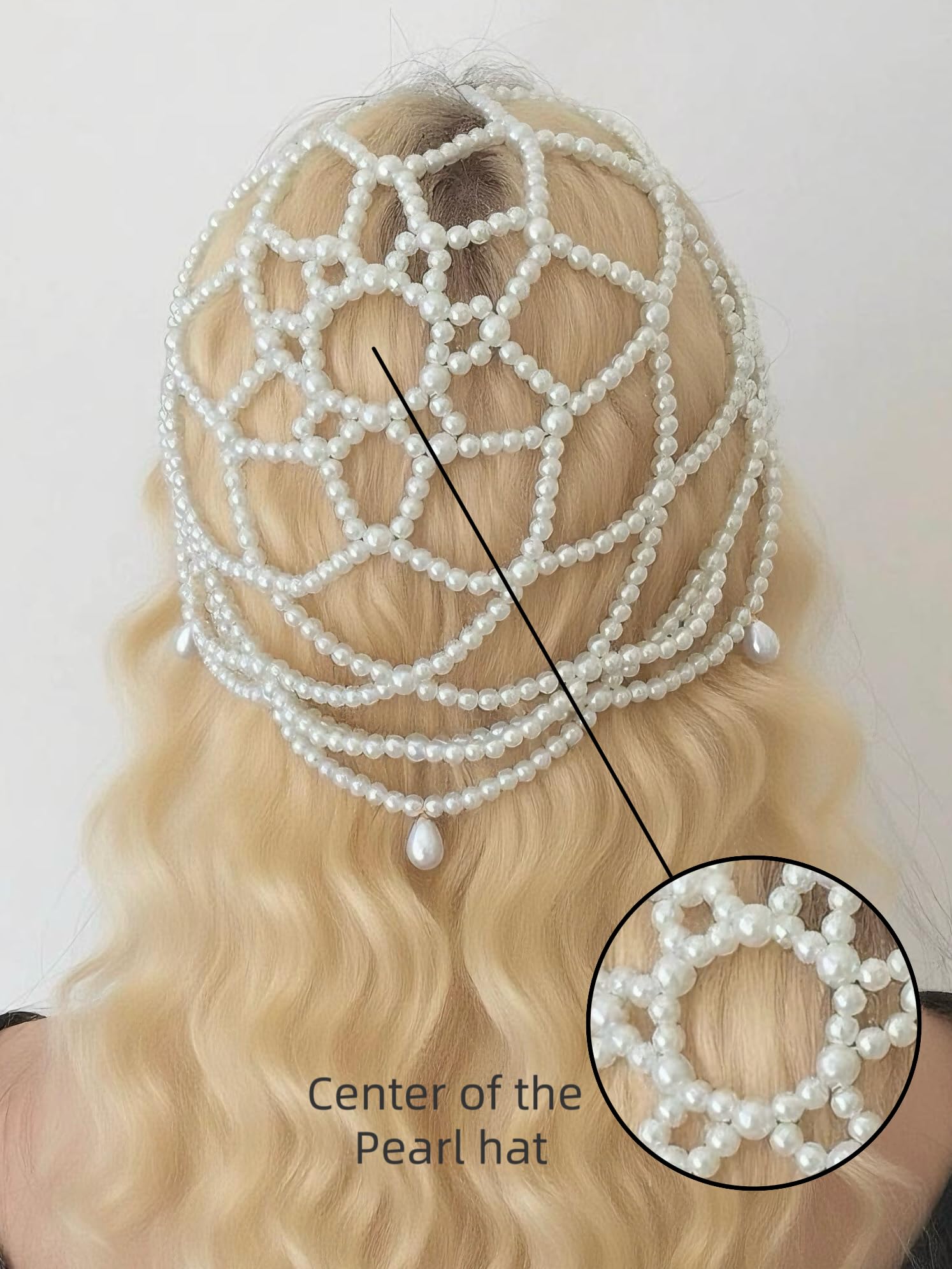 Amazon.com : Retro White Pearl Hair Cap Boho Pearl Head  display picture 3