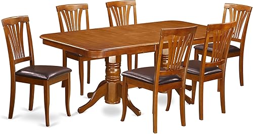 East West Furniture NAAV7-SBR-LC - Juego de mesa y sillas de cocina de 7 piezas consta de una mesa de comedor rectangular con hojas de mariposa y 6