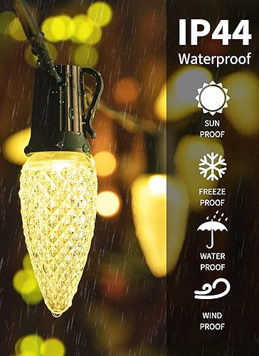 Miniatura 3 de Brightown Guirnalda de luces LED C9 de Navidad para exteriores, luces de fresa facetadas, extensibles, con certificación UL para fiestas,