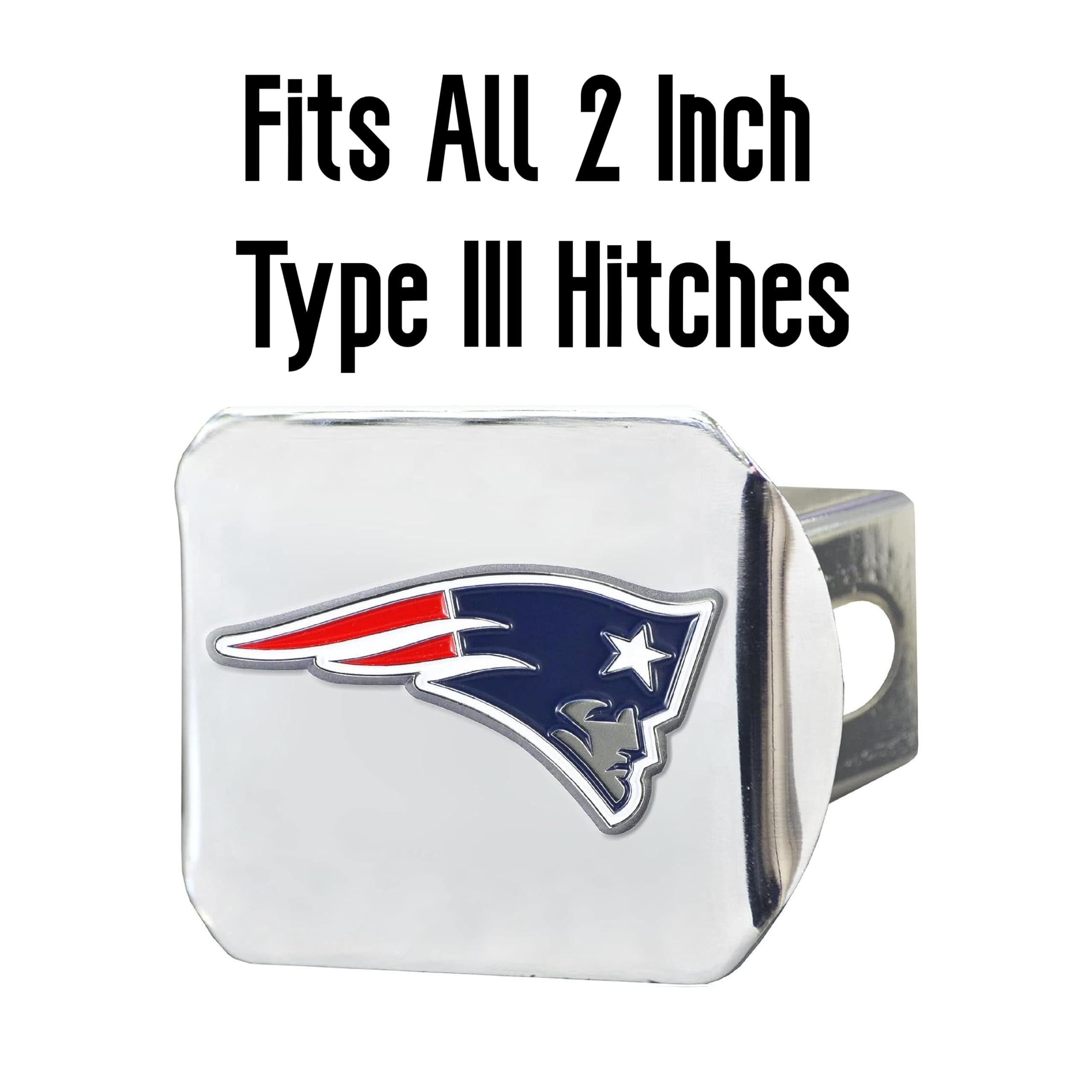 NFL New England Patriots Metall-Kupplungsabdeckung, Chrom, 5,1 cm, quadratisch, Typ III Kupplungsabdeckung