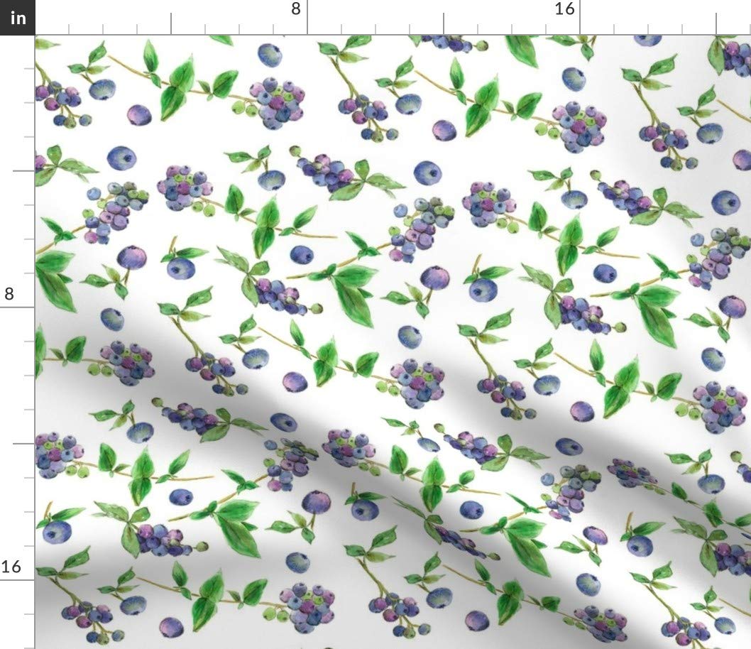 Spoonflower Fabric - Blueberries Fruit Berries Botanical Blueberry Summer Kitchen Printed on Petal Signature Cotton Fabric by The Yard - Sewing Quilting Apparel Crafts Decor