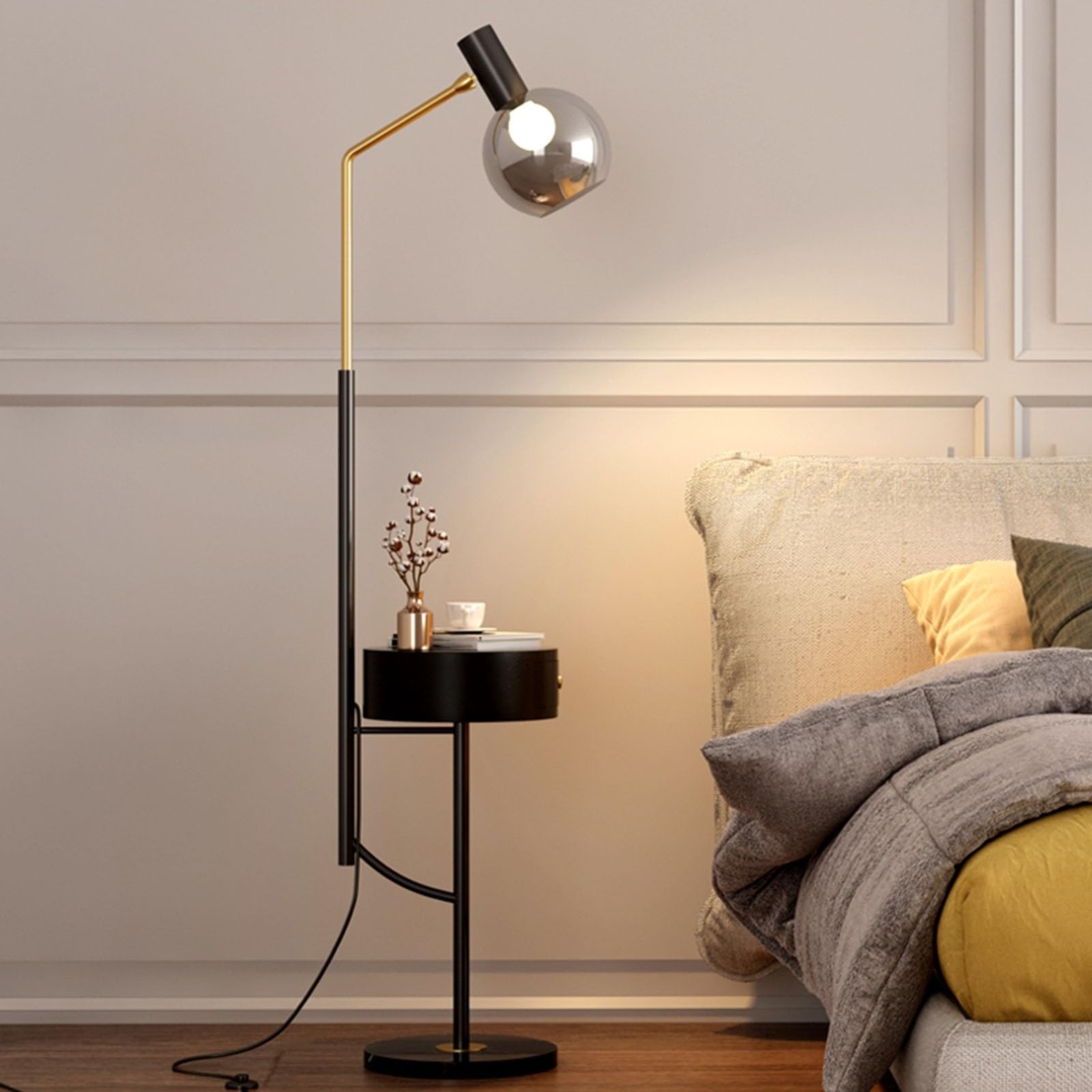 Lampada da Terra Lampada da Terra con tavolino, Comodino da Comodino con cassetto for Soggiorno, Camera da Letto, Camera degli Ospiti per Soggiorno(Gold)