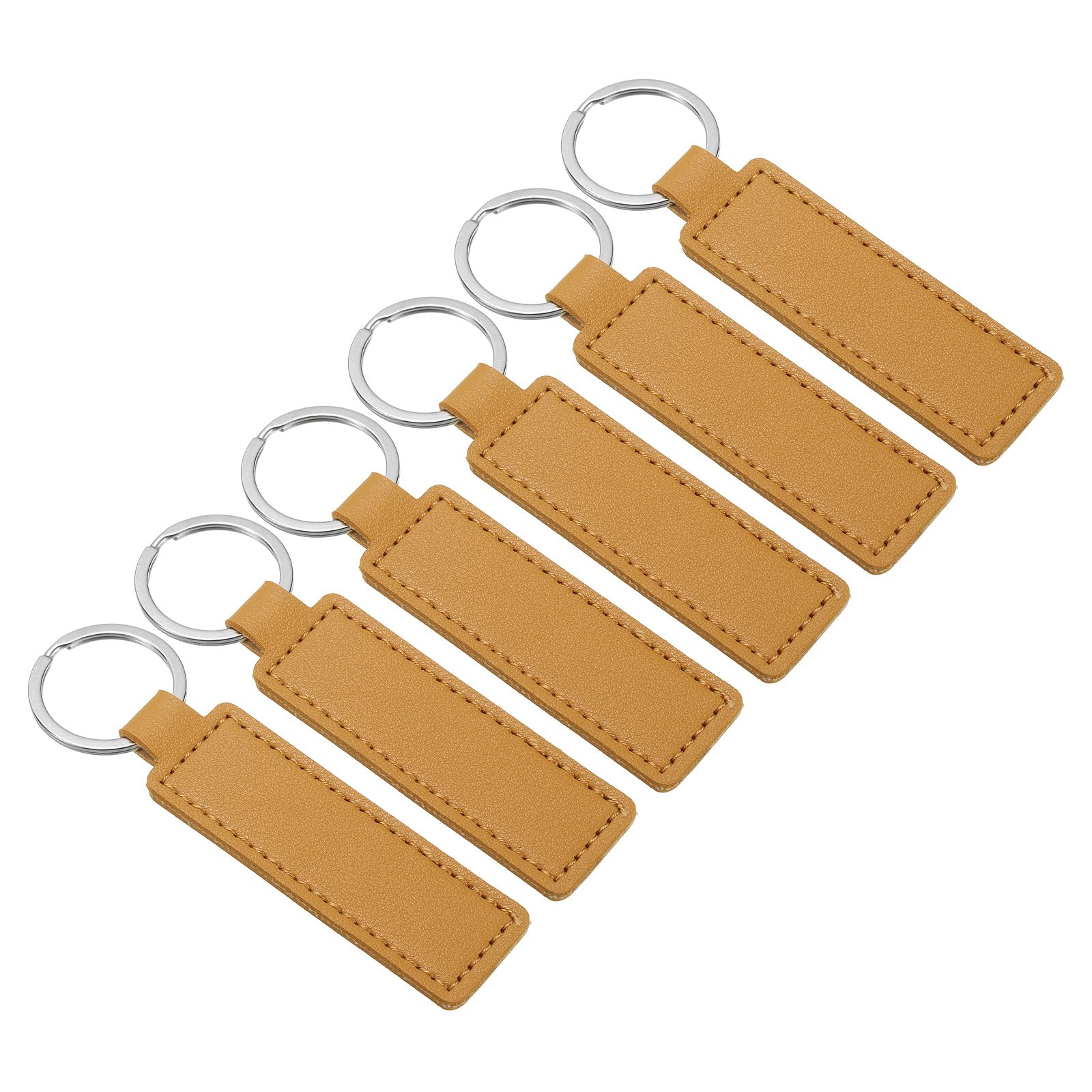 PATIKIL Sublimation Keychain Blanks, 6 Pack PU Leather Keychain Blanks Key Fob with Rings for Car Keys Home Keys Brown