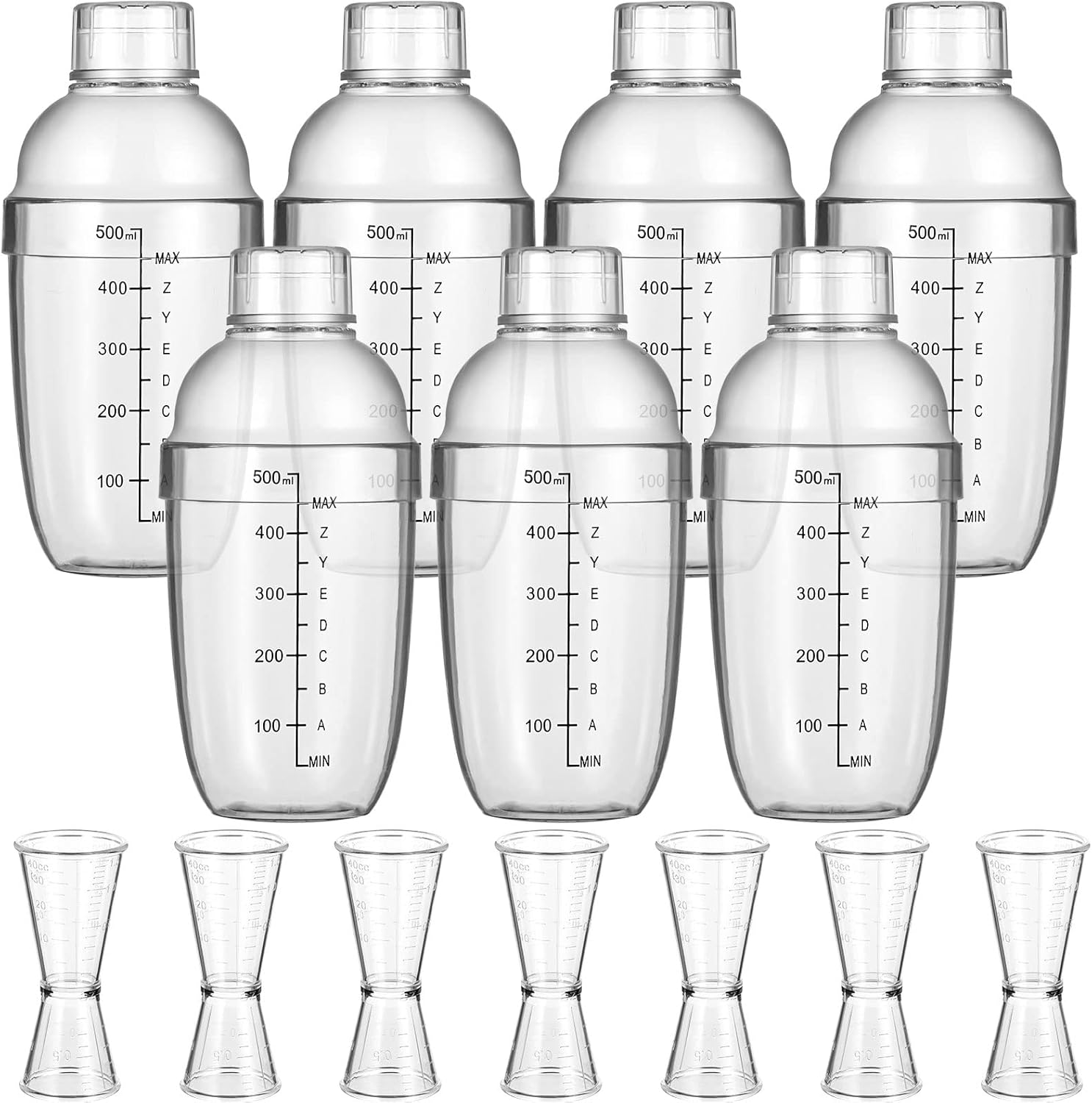7 Pcs Plastic Cocktail Shaker Set Drink Mixer with Mark