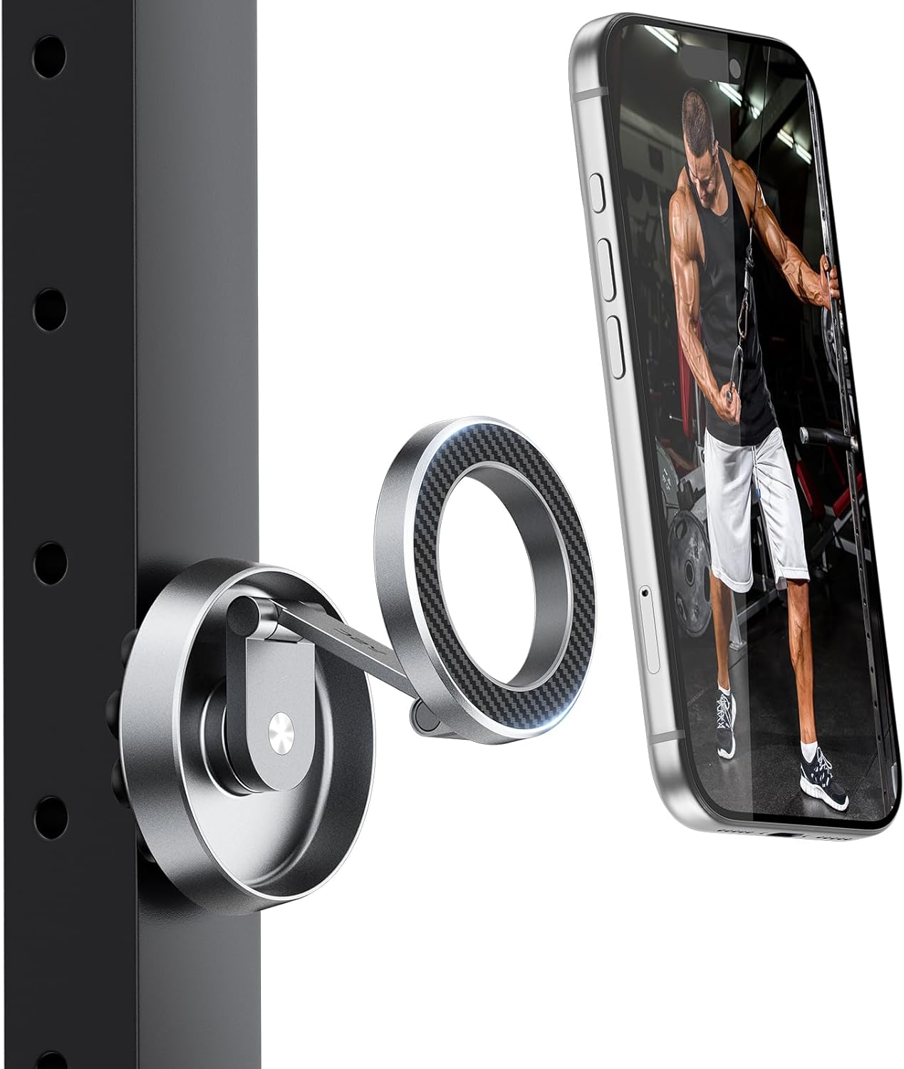 A2C Magnetic Phone Holder for Gym, Compatible iPhone MagSafe & Android, Aluminum Alloy Phone Mount with Suction Cup for Workout/Garage Gym/Kitchen/Desktop/Mirror, Gym Accessories for Men Woman Gift