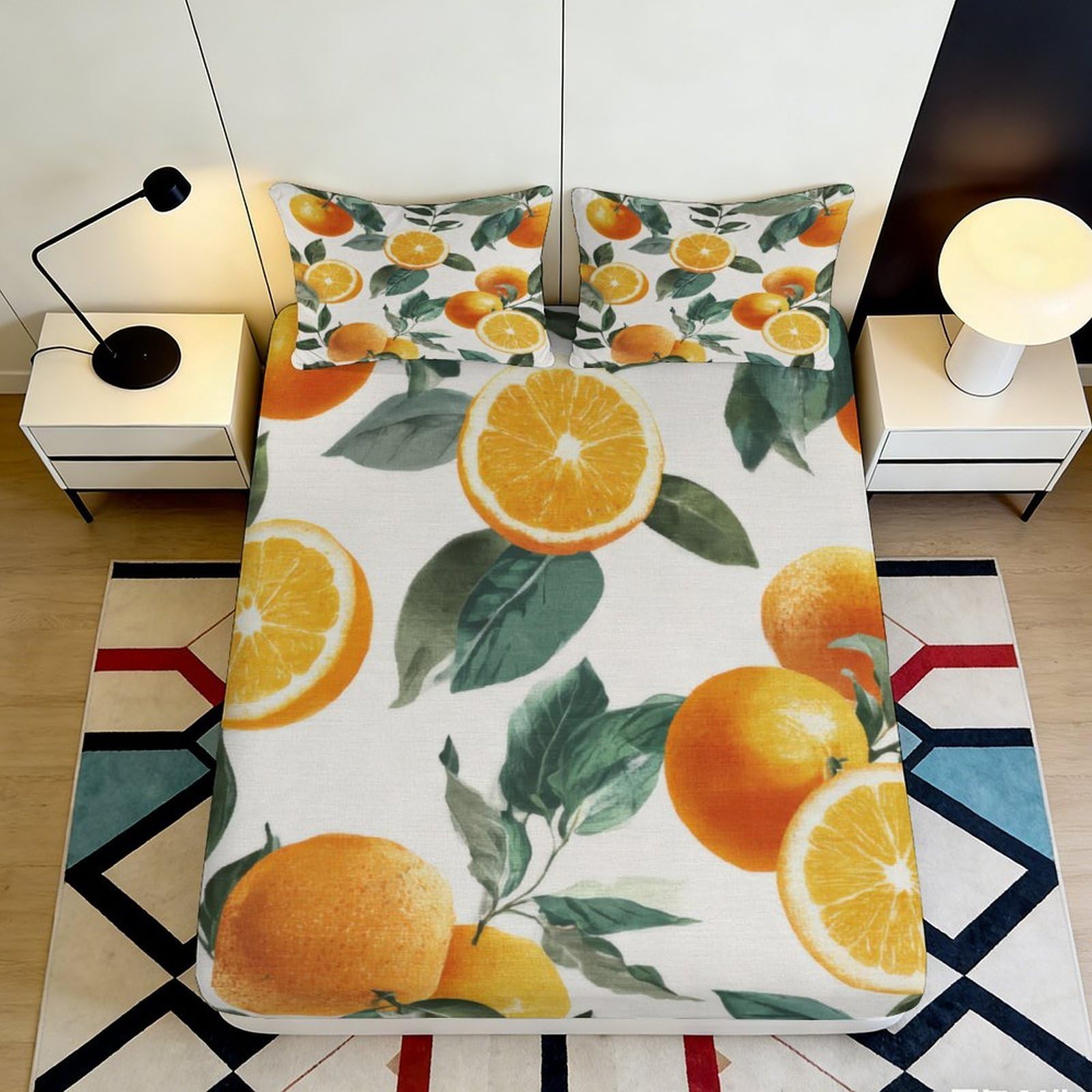 3D Printed Orange Citrus Fitted Sheet Microfiber Soft Breathable Fruit Pattern Mattress Cover for Bedroom Guest Room 90x200x25cm