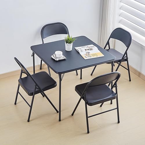 Miniatura 2 de BOOSDEN Juego de 4 sillas plegables de metal, sillas plegables resistentes para exteriores e interiores, comedor y fiesta, color negro