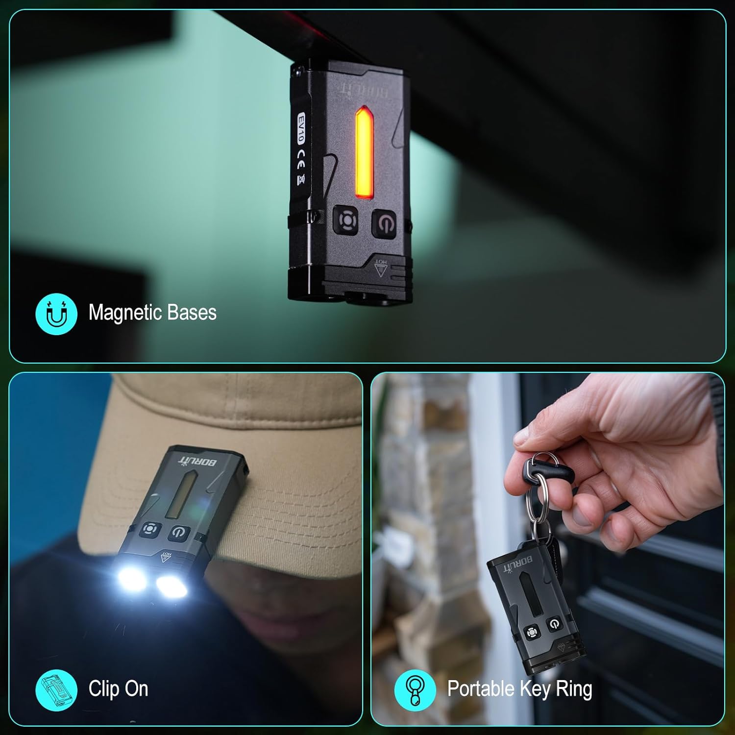 BORUIT EV10 with Magnetic Base, Clip, and Keyring