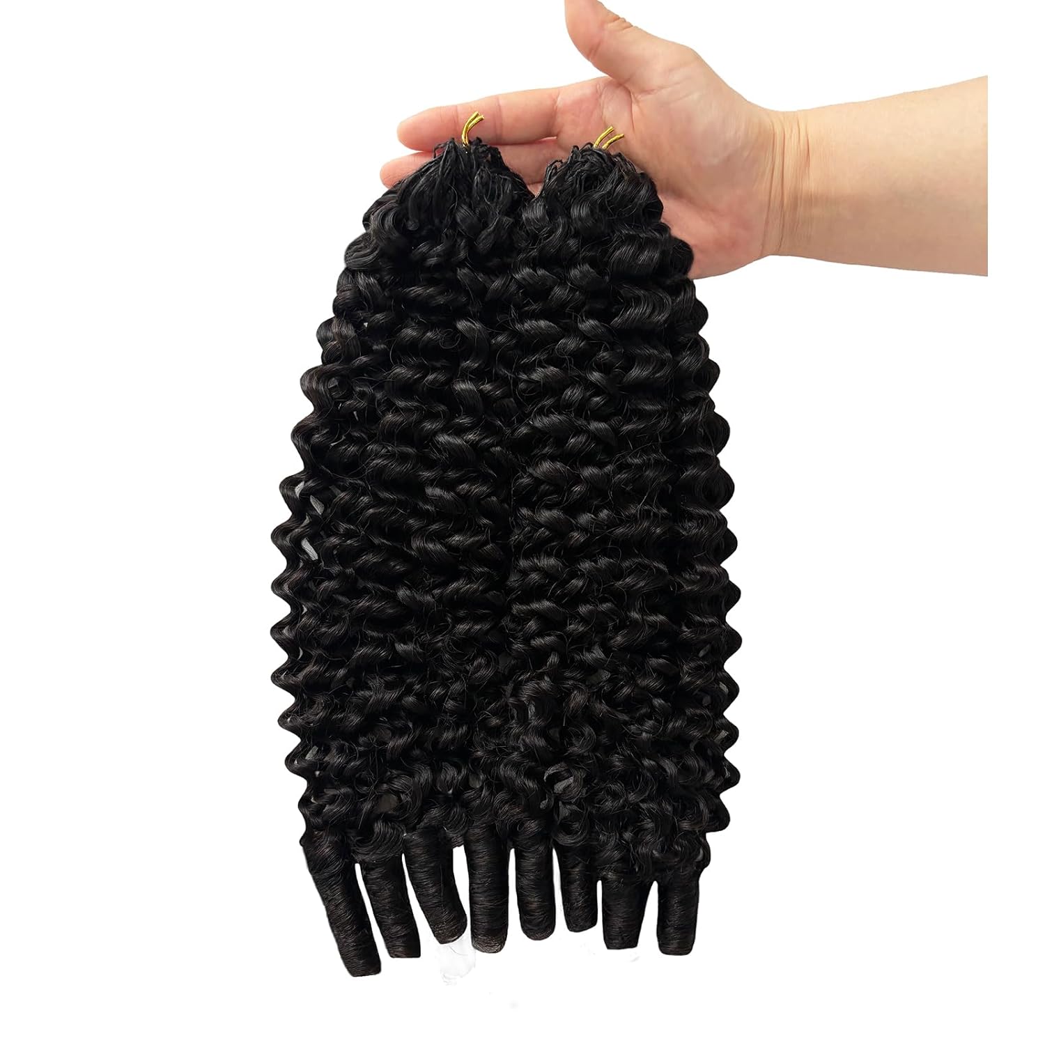Burmese Curly Crochet Human Hair 18 Inch 60g Knotless Pre-Separated Feather Miracle Knots Human Crochet Hair 3C4A Lightweight Reusable Remy Hair Extensions for Women Natural Black Color