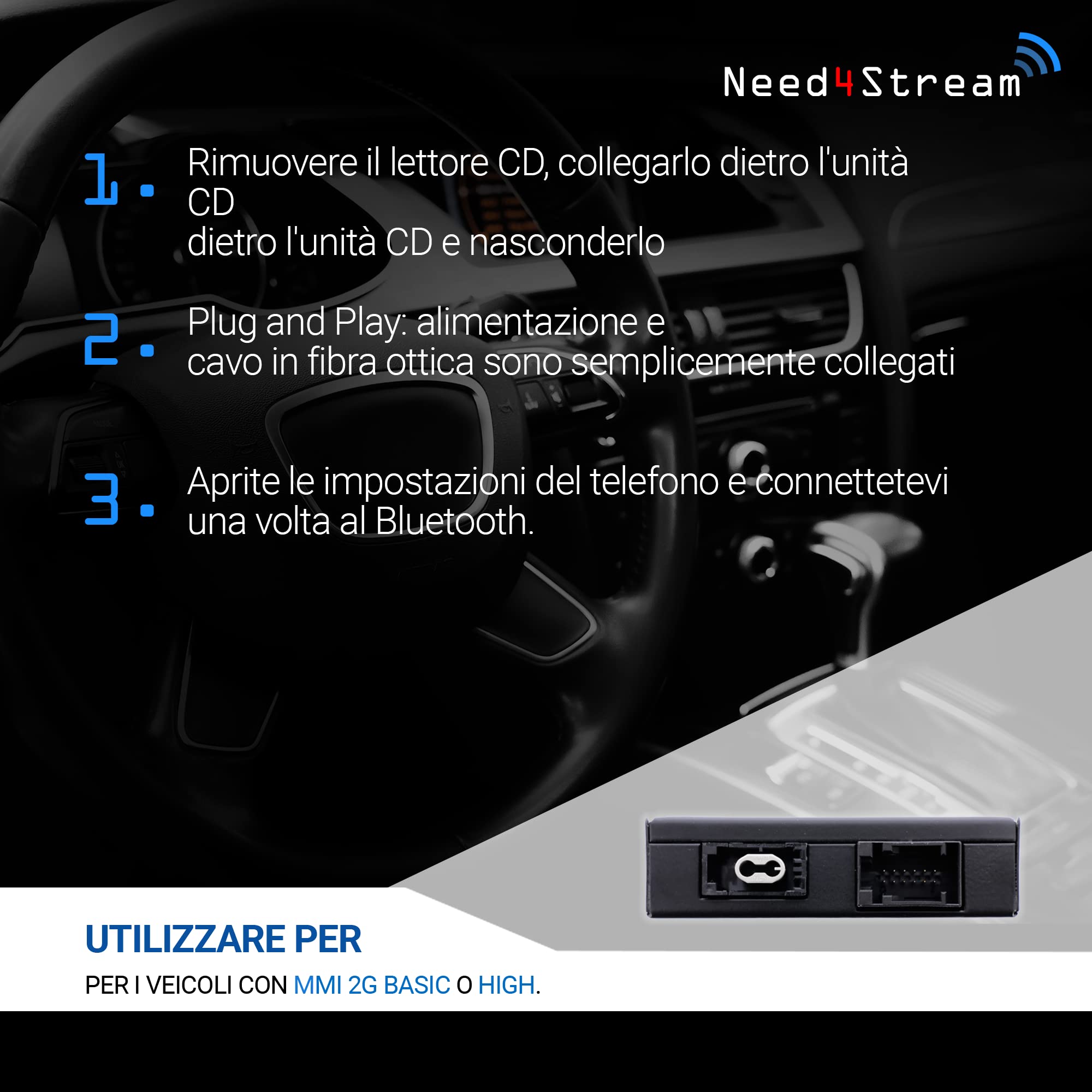 N4S73614 A2DP - Interfaccia audio Bluetooth con indicatore di titolo per MMI 2G, compatibile con Audi A4 8K, A5 8T/8F, A6 4F, Q7 4L, A8 4E, iPhone e Android