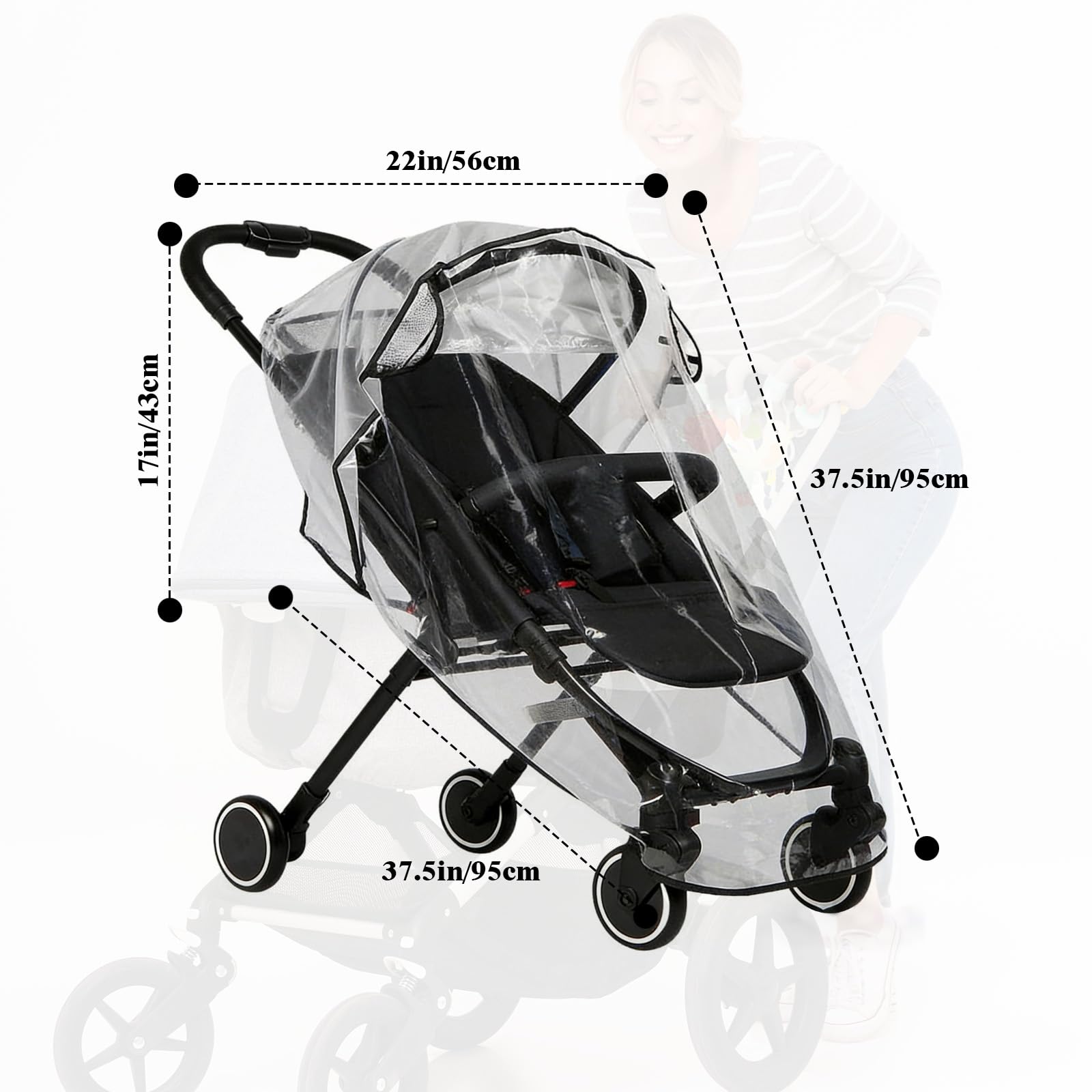 Habillage Pluie Universelle pour Poussette, Housse Pluie Universelle Protection Pluie Poussette Respirante, Protection Contre les Intempéries pour Bébé, Facile Installer, Inodore Durable