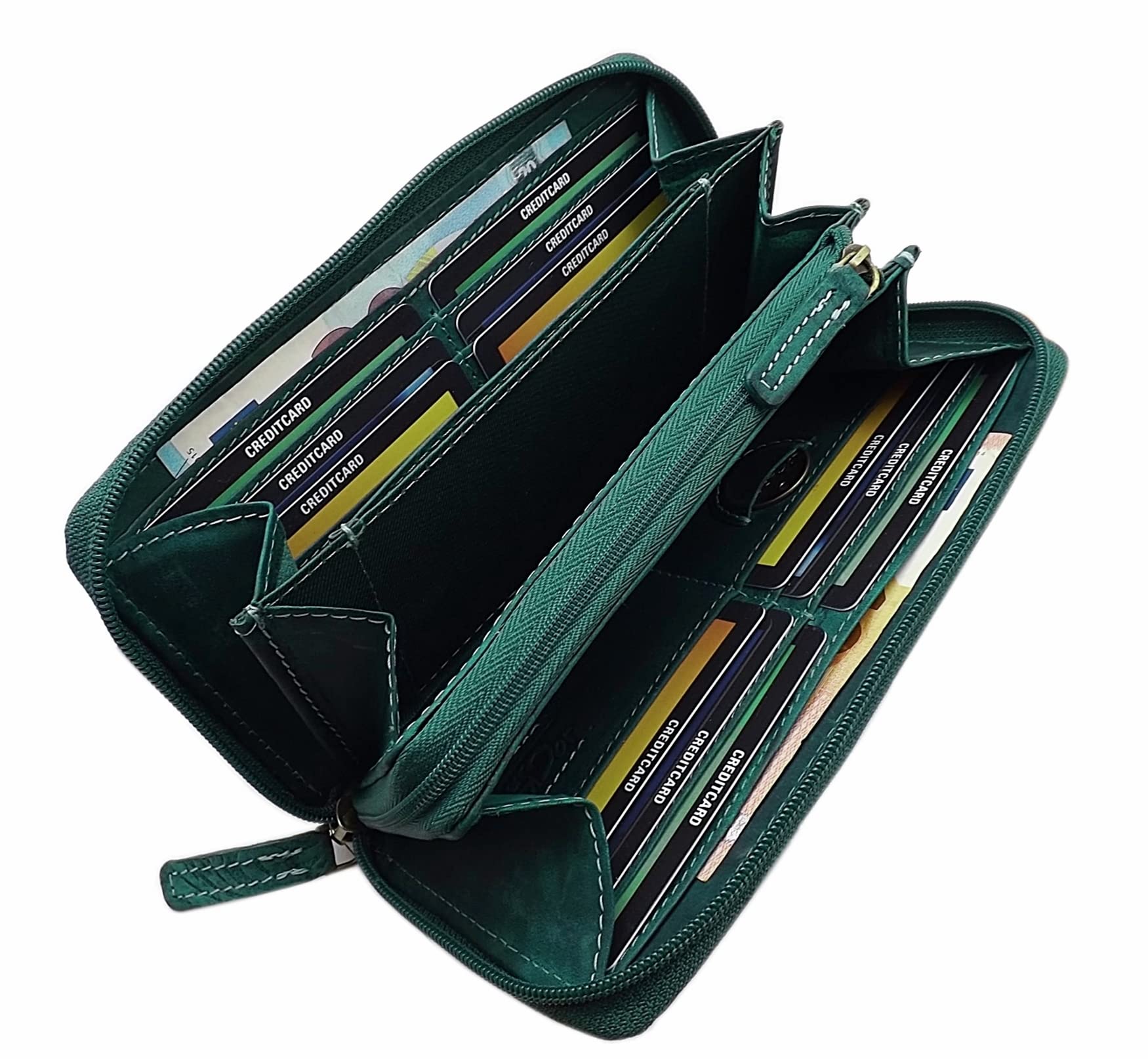 Portafoglio di Pelle per Donna con blocco RFID & NFC (Verde Scuro)