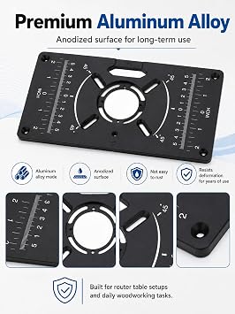 Router Table Insert Plate, Universal Aluminum Alloy Router Table with 4 Insert Rings, Routers Woodworking Tool for Trimming Machines, Benches, Jig Saws