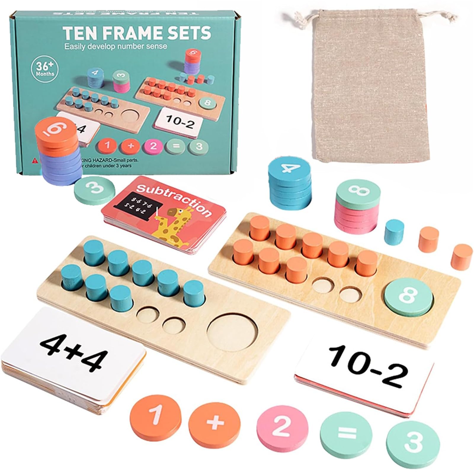 MOFIC Wooden Ten-Frame Set, Math Manipulatives for Kindergarten Elementary 1st 2nd Grade Homeschooling, Addition and Subtraction Montessori Math Games for Chirldren, Counters Toys for Kids Ages 3-6