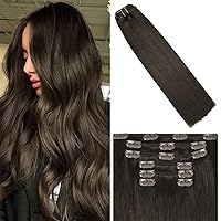 Vista 31 de WindTouch - Extensiones de cabello humano liso con pinzas, color negro azabache, 2.47 onzas, N.° 1, 12 pulgadas, 7