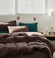 Vista 314 de Luxlovery - Juego de edredón azul neblina, tamaño matrimonial, minimalista, azul polvoriento, edredones de algodón suaves y transpirables, azul