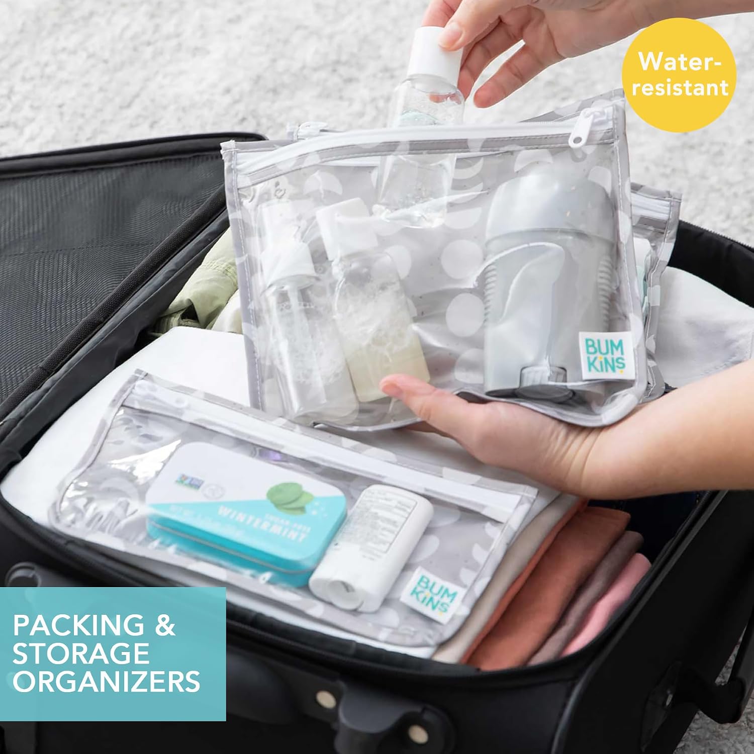 Bumkins Travel Bag, Toiletry, TSA Approved Packing Pouch, Zip Bag, Quart Size Airline Compliant, Clear-Sided, Set of 3 Sizes image 2