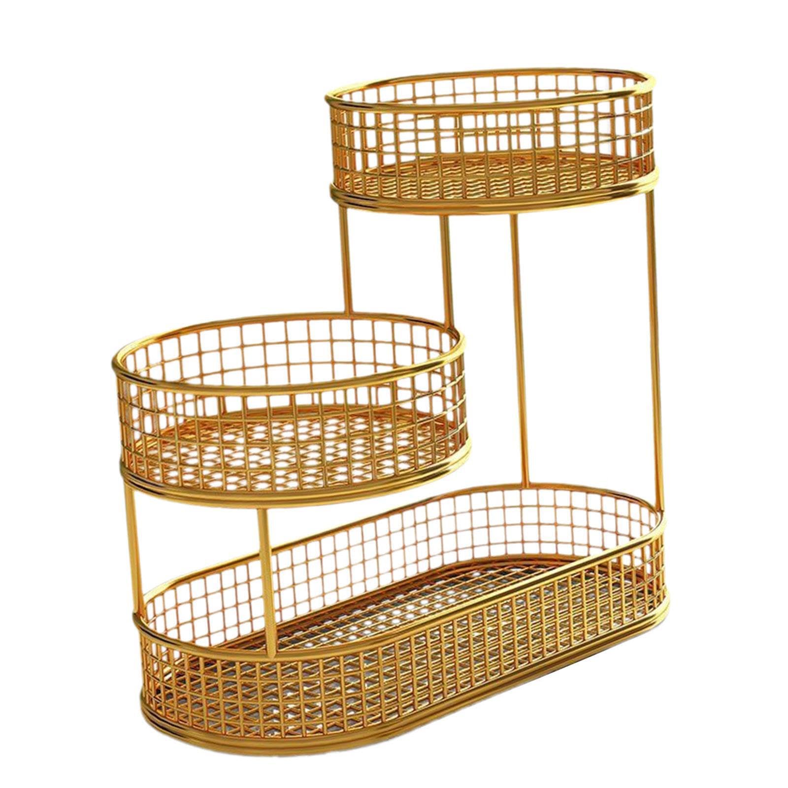 Alcxazs Gold Efficient 3 Tiered Fruit Basket Stand Keeps Fruits Easy Access While Storing Breads Vegetables And Snacks Countertop Vegetable Bowl Kitchen Countertop, 40X32cm