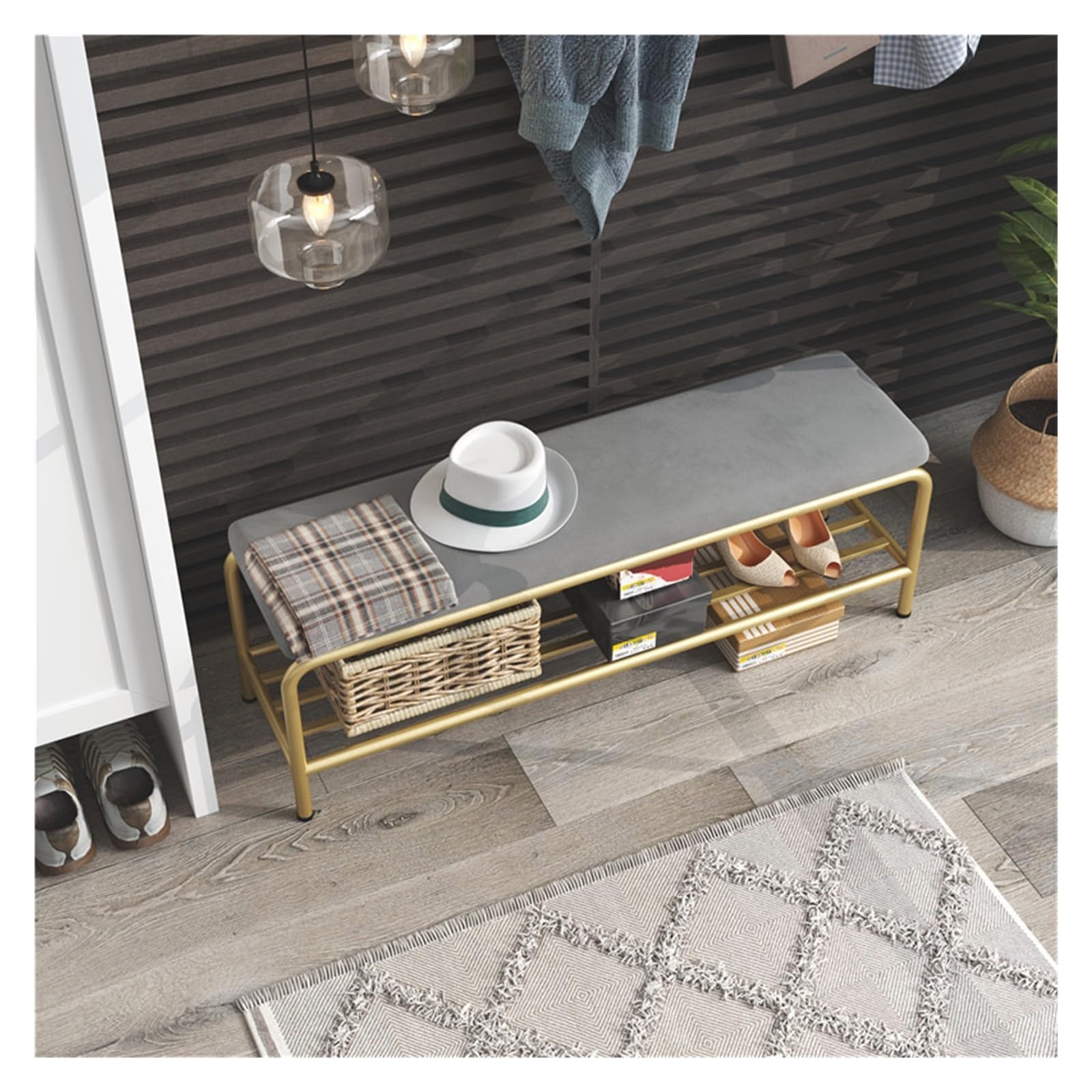WJFTODAY Stylish Grey Shoe Bench with Storage Versatile Entryway Stool Sofa Bench Porch Compact 80x30x42cm Shoe Cabinet for Home Entrance and Bedroom