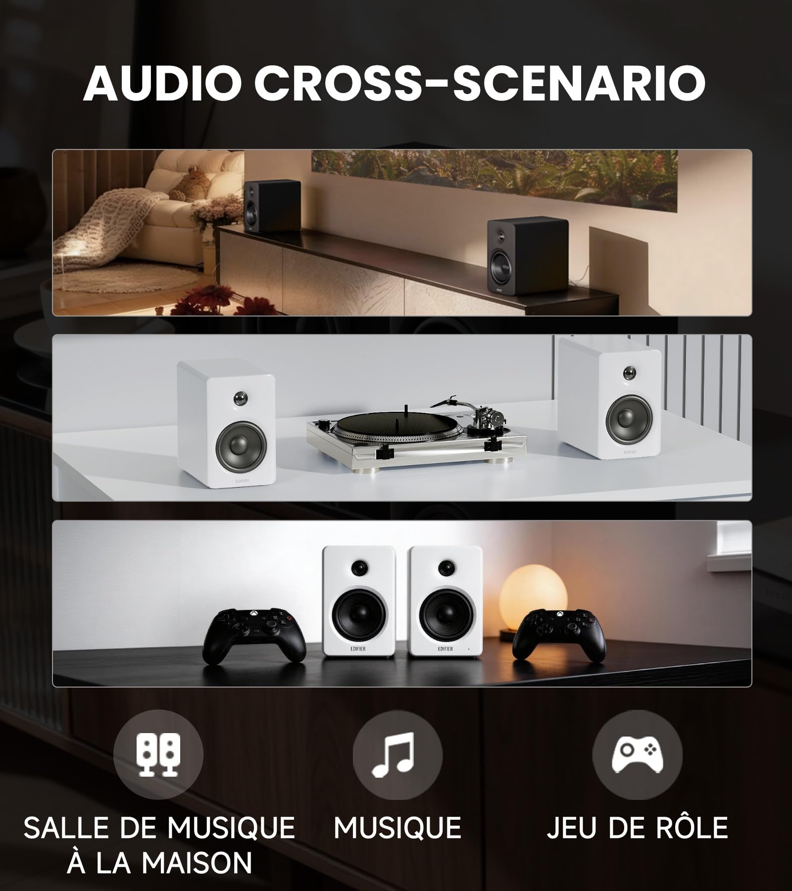 Edifier M90 Enceintes de bibliothèque, 100W RMS, Hi-Res Audio, LDAC, Bluetooth 6.0, HDMI eARC, Optique, USB-C, AUX, Sortie Caisson, télécommande-Noir