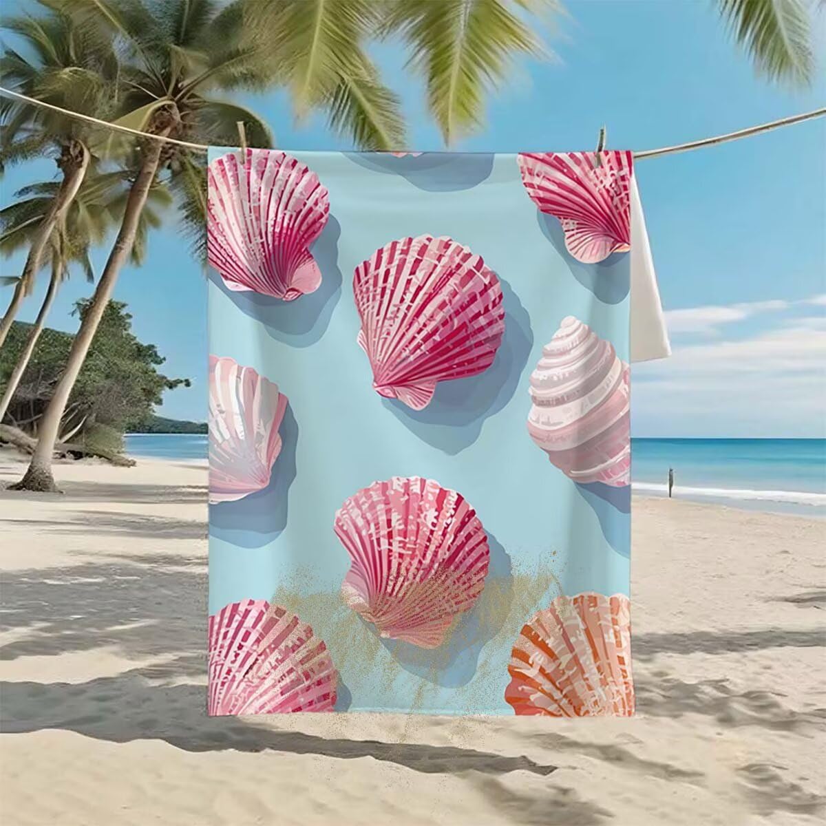 Toalla de Playa Grande 220x100cm/35x70cm, Juego de 2 Toalla Microfibra XXL de Antiarena, Toallas Playa Suave Ligera, Absorbente Secado Rápido, Beach Towel Viaje, Regalo Mujer Hombre (Caparazón) G-52