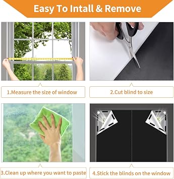 BRO Blackout Blind 300 x 150 CM Temporary Blackout Blinds Stick on, No Drill Blinds for Windows Portable Black Out Blinds with Scissors Cut to Any Size, for Bedroom Baby Sleep