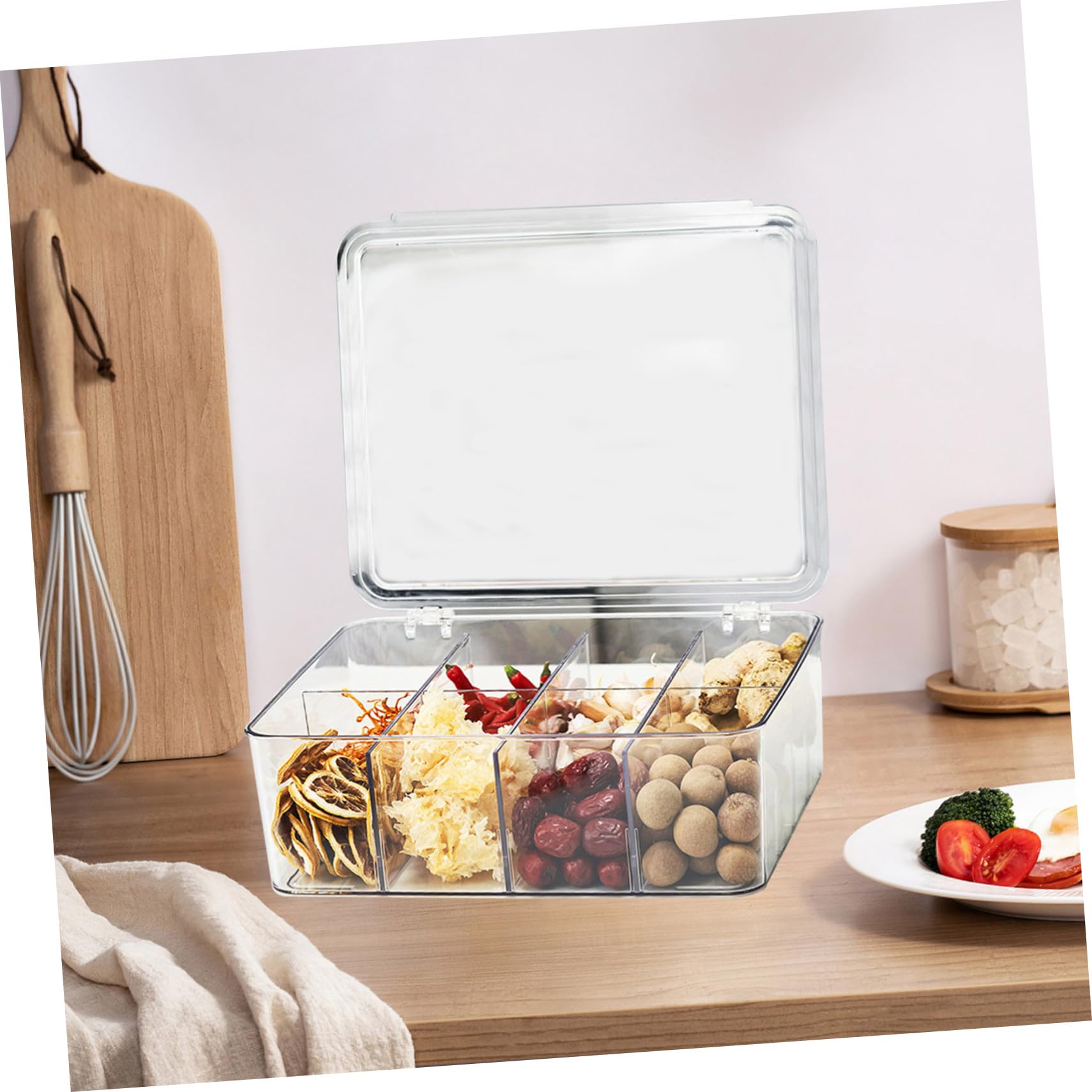 COLLBATH Große Gemüseschale mit Deckel aus Pet 8 Fächer Aufbewahrungsbox für Kühlschrank Stapelbare Kunststoffbox zur Frischhaltung und Einfachen Entnahme zu Hause