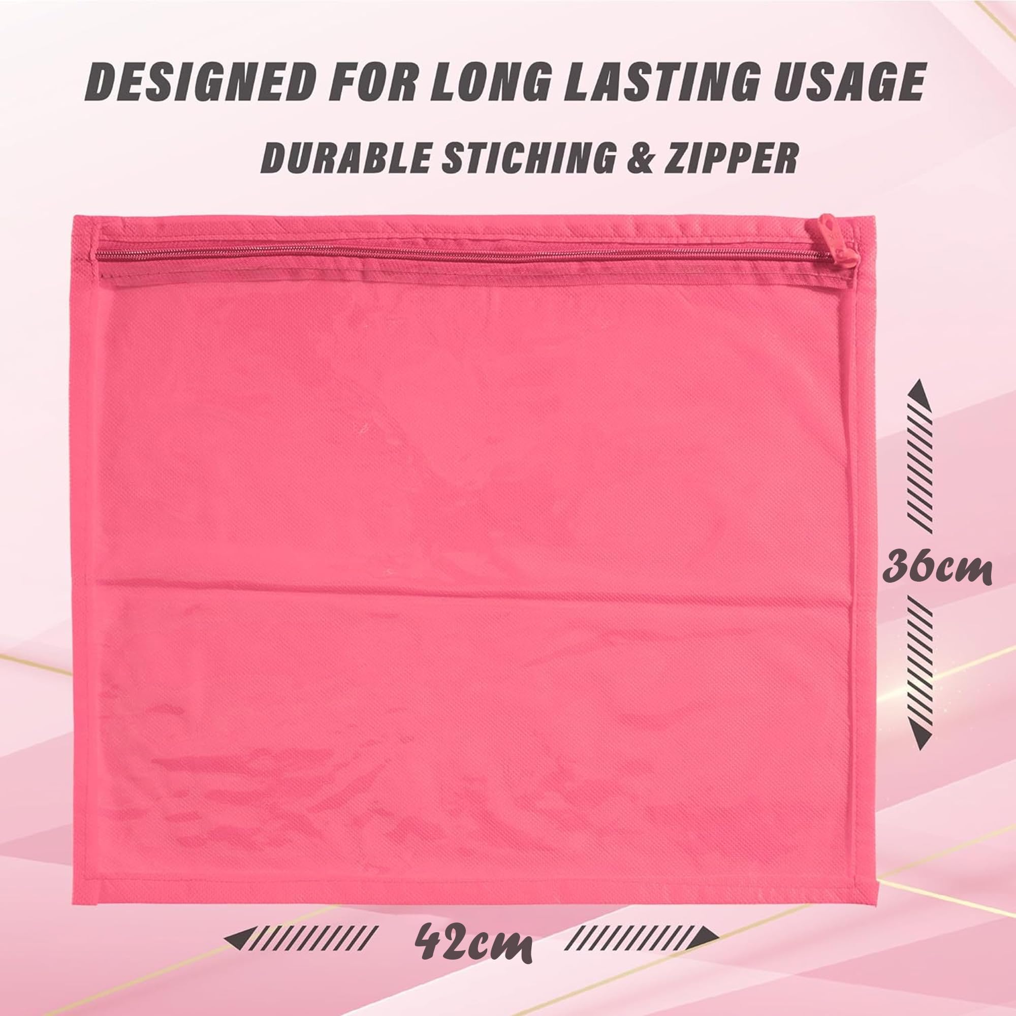 Kuber Industries Paquete de 48 fundas para sari | Bolsas de embalaje para vestido con cremallera | Bolsas de sari para almacenamiento | Organizador de ropa para armario | Rosa