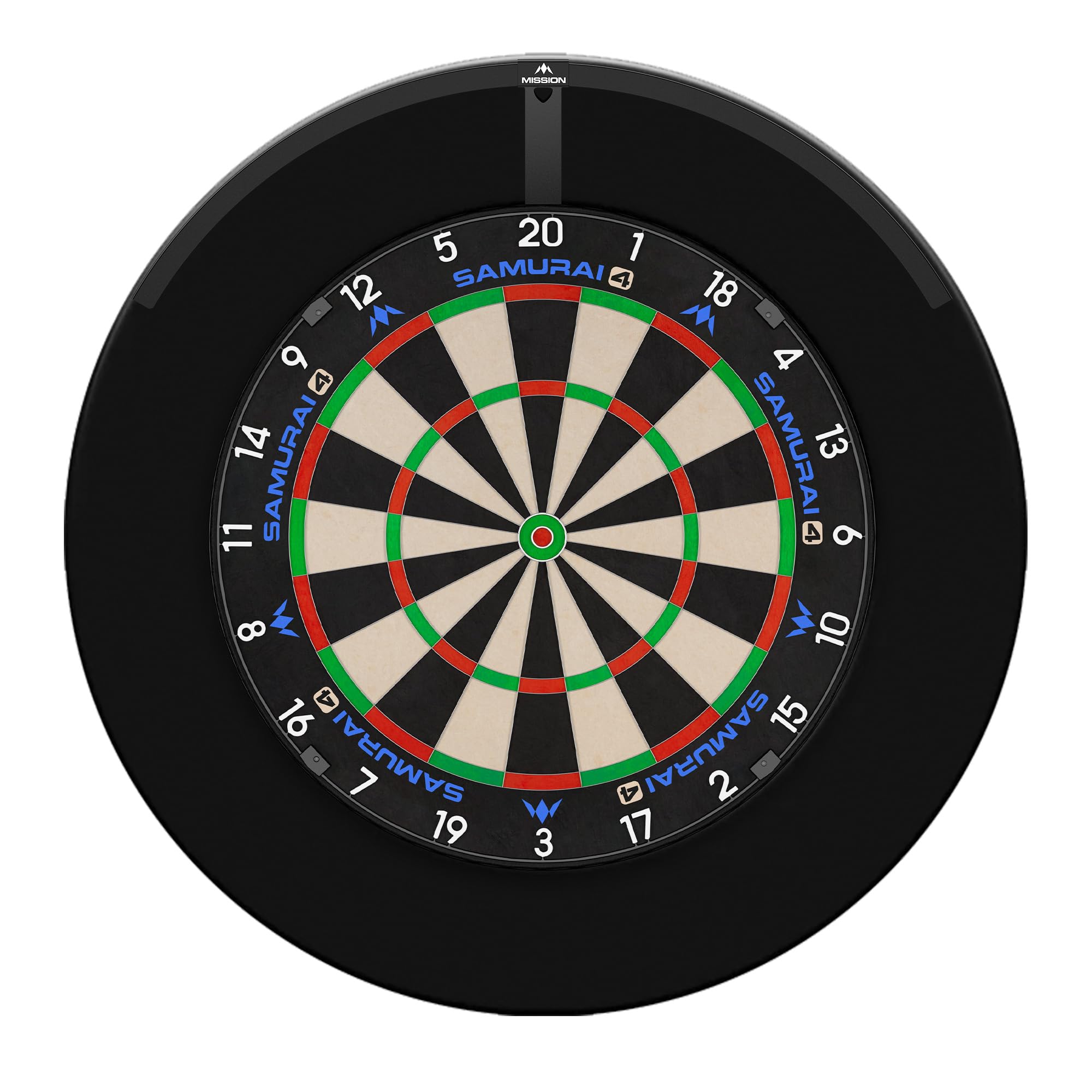 Mission Darts | Samurai 4 Dartboard Set | White Or Graphite Dartboard, Black Surround & Torus 120 LED Light (Graphite)