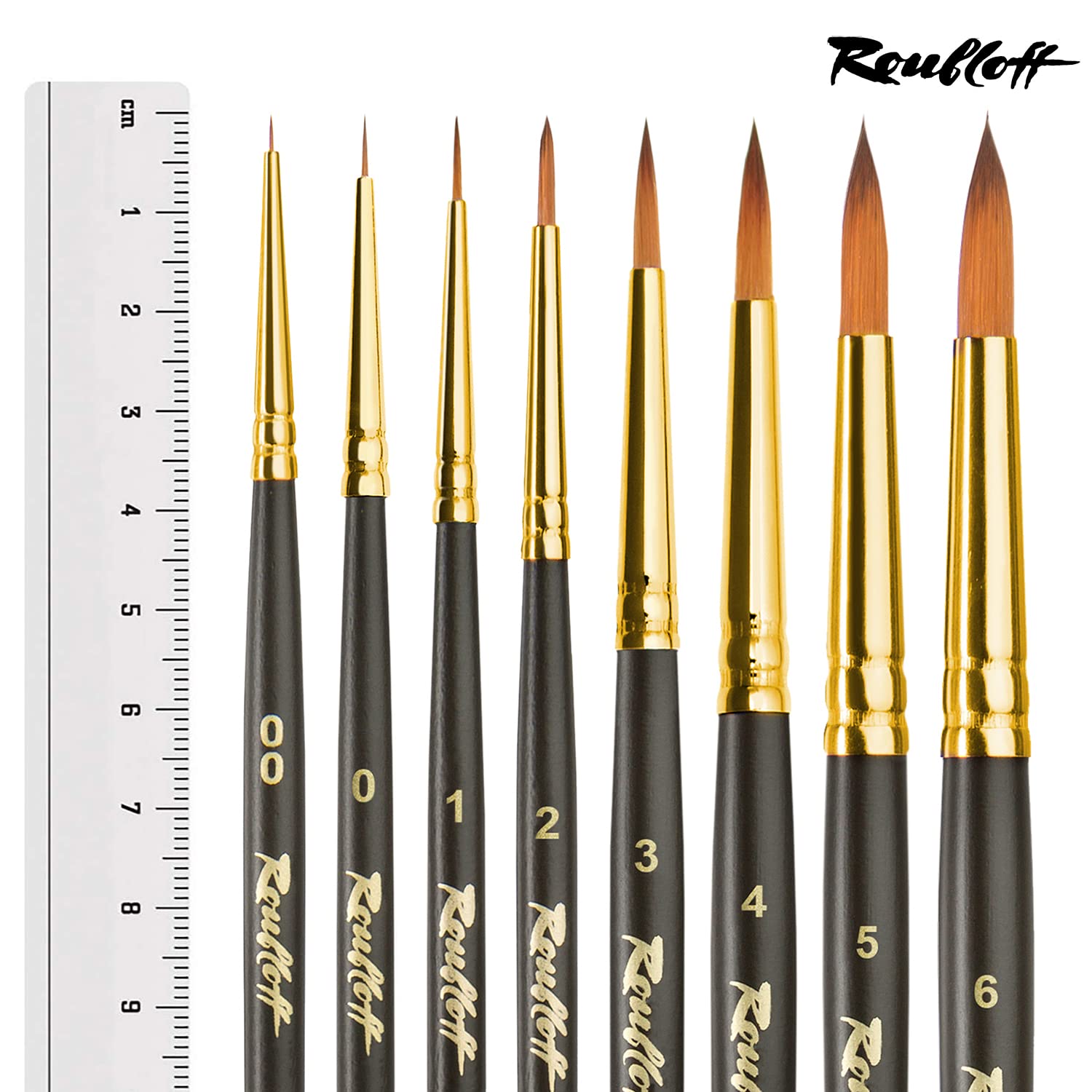 Roubloff Professional Kolinsky Imitation Brush Set | 8 Pinceaux Synthétiques Ronds dans Les Tailles 00 0 1 2 3 4 5 6 | Utilisation avec L'acrylique, L'aquarelle, La Gouache Et La Peinture à l'huile