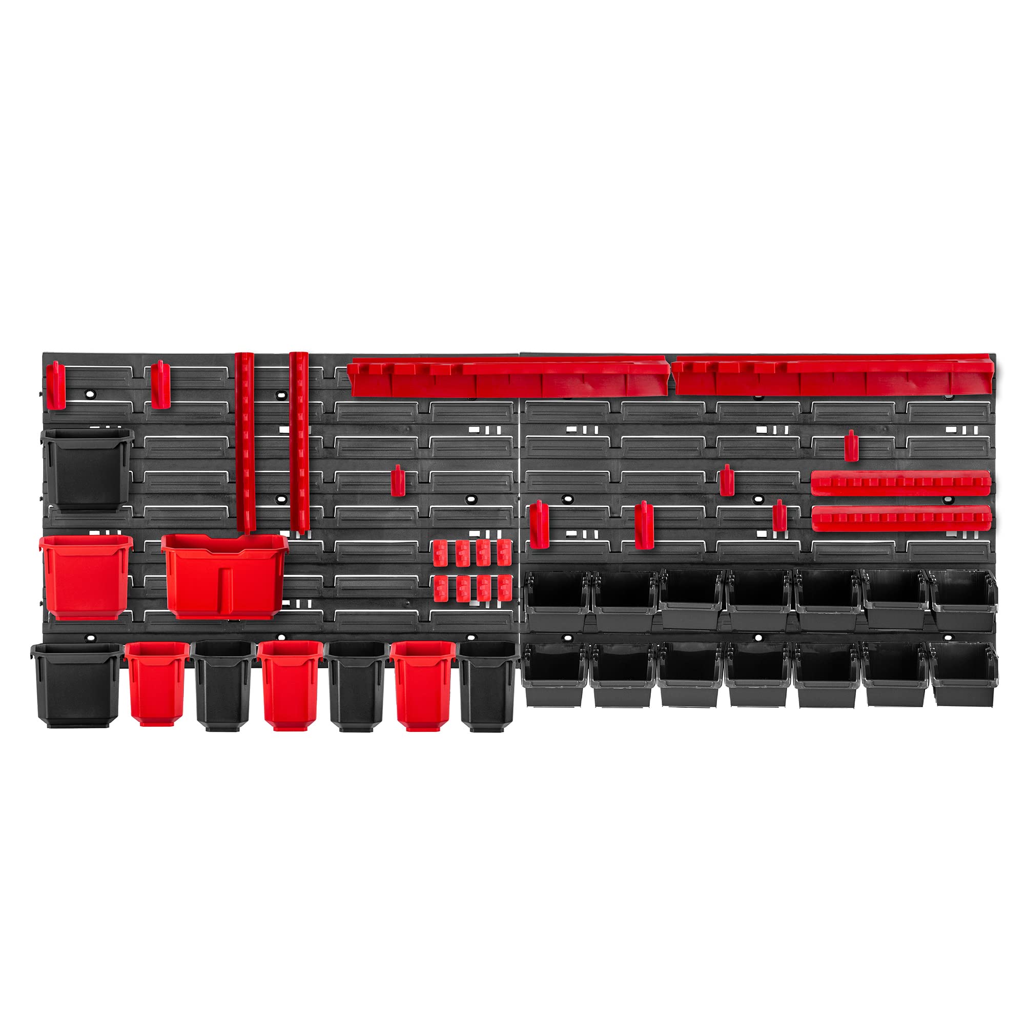 Étagère d'atelier KADAX en plastique robuste | Système de stockage rouge et noir 116x39 cm