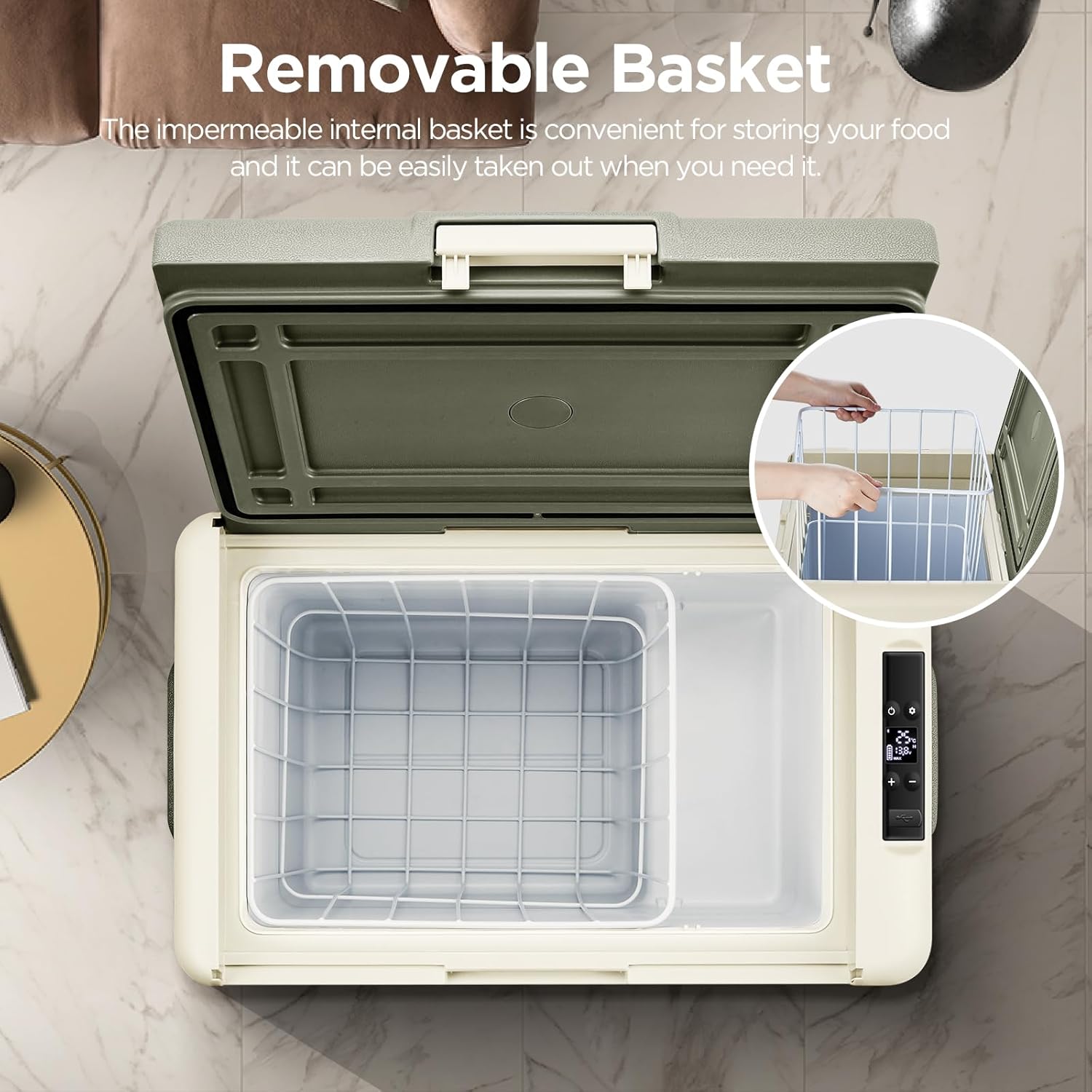 AAOBOSI 12 Volt Car Refrigerator, 42 Quart (40L) Portable Car Fridge, -4℉~68℉ Electric Cooler, RV Car Freezer APP Control,12/24V DC & 110-240V AC Compressor Cooler for Truck, Camping, Travel,