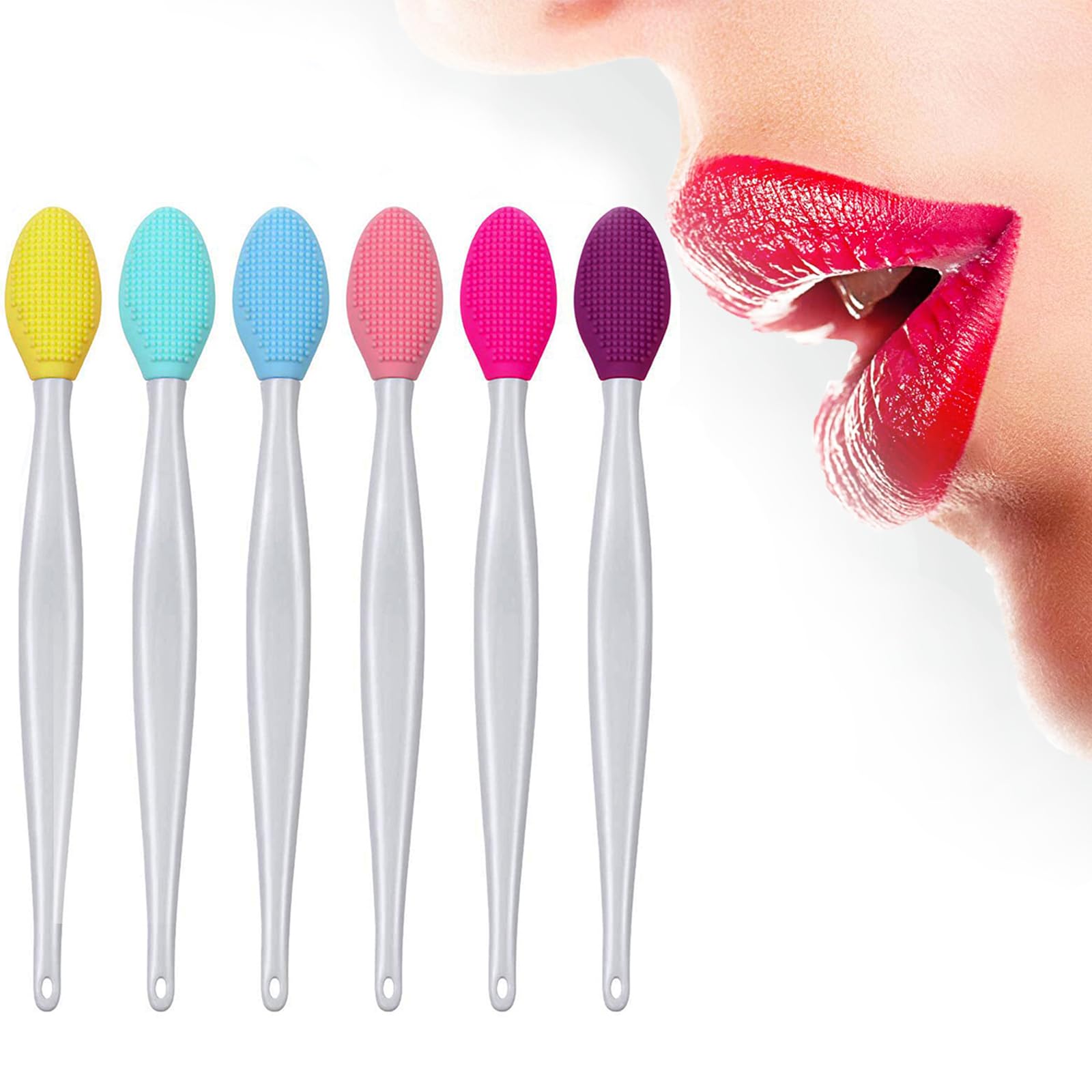 6 Pennelli Per Labbra In Silicone, Doppia Faccia Esfoliante In Silicone, Strumento Di Bellezza Per La Pulizia Delle Labbra (1 Set)-image
