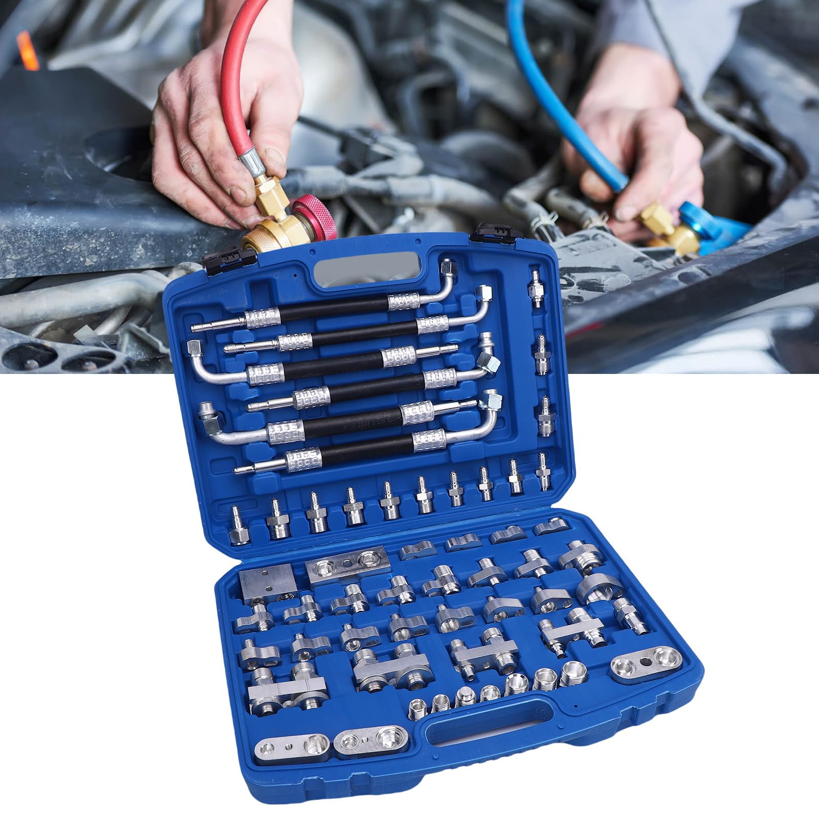 Kit de Herramientas de Detección de Fugas de Aire Acondicionado Automotriz de 56pcs Brass Brass Tool de Detección de Fugas, Juego de Reparación del Kit de Prueba de Fugas para