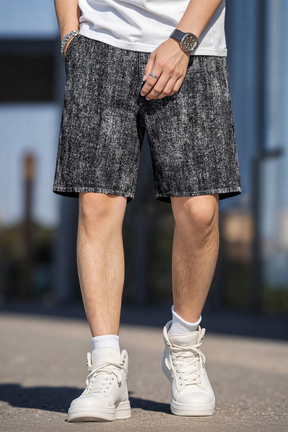 Heyfanee Mens Baggy Jean Shorts Loose Fit Long Denim Shorts 9 Inch Inseam - Image 2