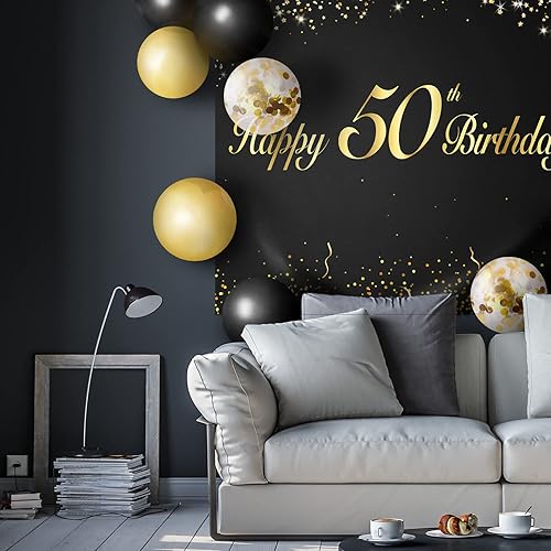 Miniatura 7 de Globos de feliz cumpleaños número 50 negro decoración del juego de guirnaldas temáticas de fiesta de 50 años decoración de fondo para mujeres y