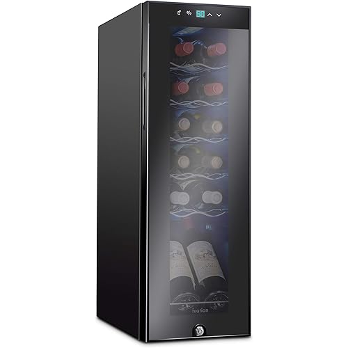 Ivation 12 Bottle Compressor Wine Cooler Refrigerator w/Lock, Large Freestanding Wine Cellar Fridge, 41f-64f Digital Temperature Control Glass Door Black