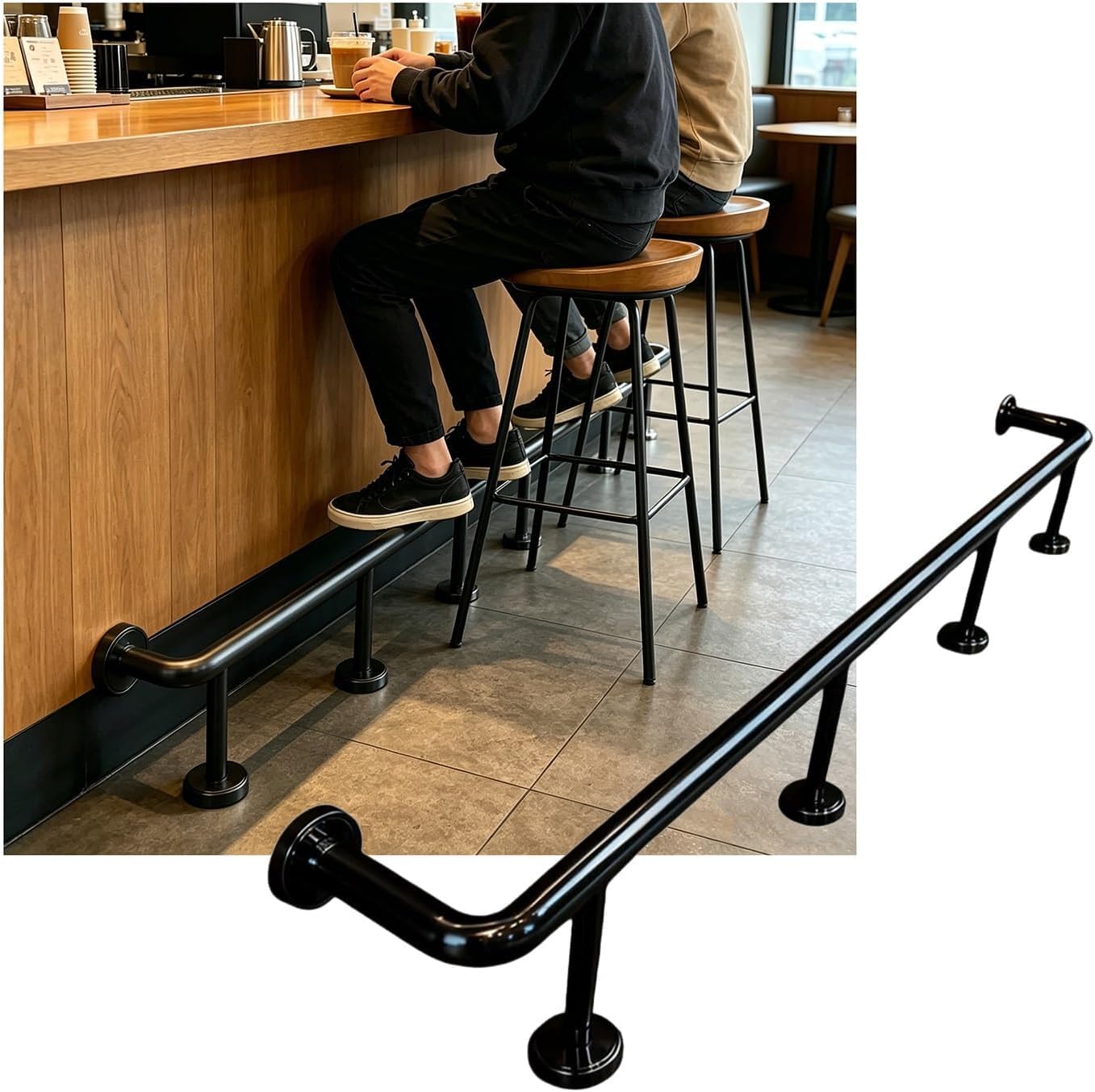 KJoBDwz Bar Foot Rail 3.28~16.4ft Bar Foot Rail for Kitchen Stainless Steel Bar Foot Rail Kit for Restaurant Library Reception Desk(Schwarz,3.5M/11.48FT)