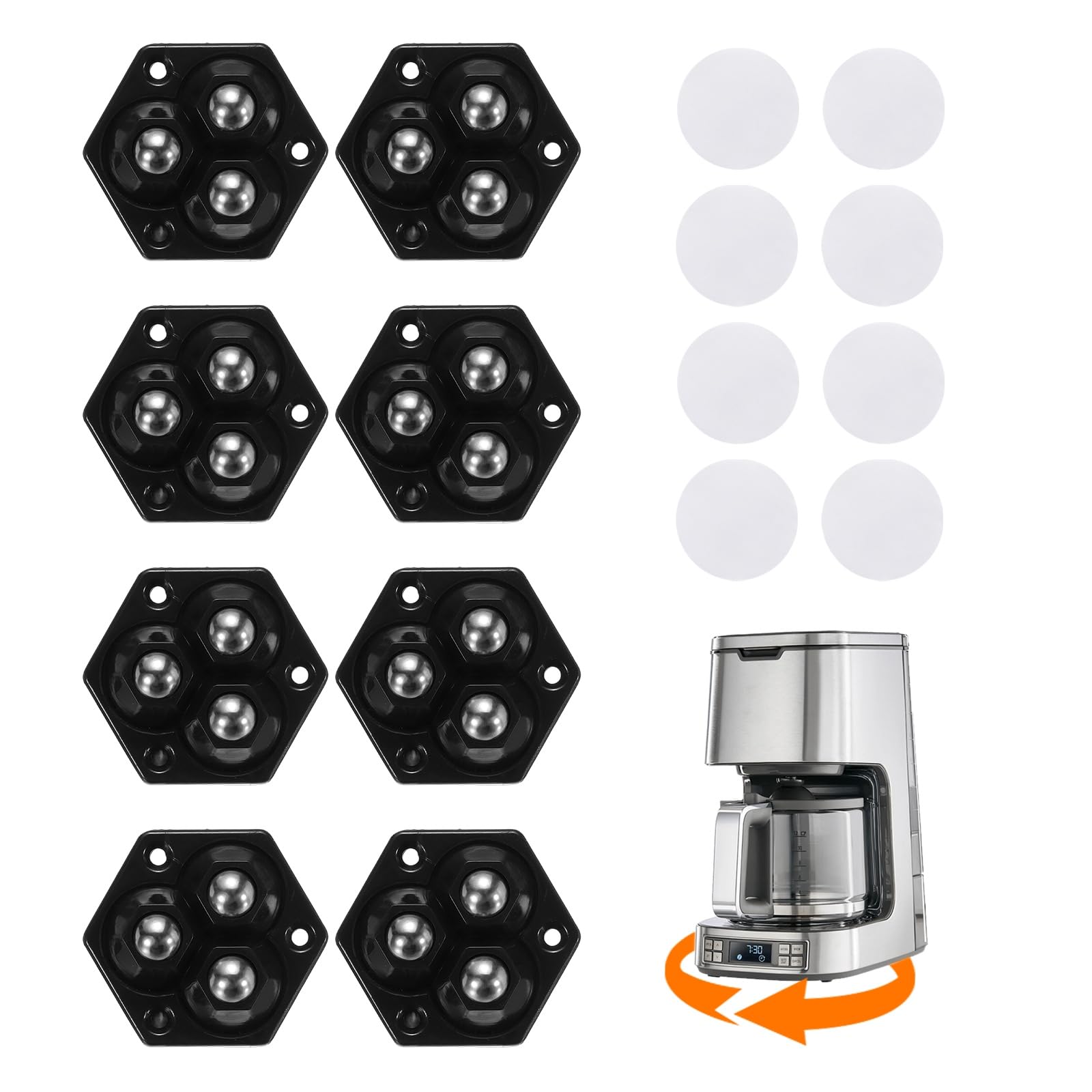 PATIKIL 8 Pcs Self Adhesive Paste Caster Wheels(1.5in), 360 Degree Swivel Universal Wheel with 3 Stainless Steel Ball Bearing for Kitchen Furniture Storage Trash Bins, Black
