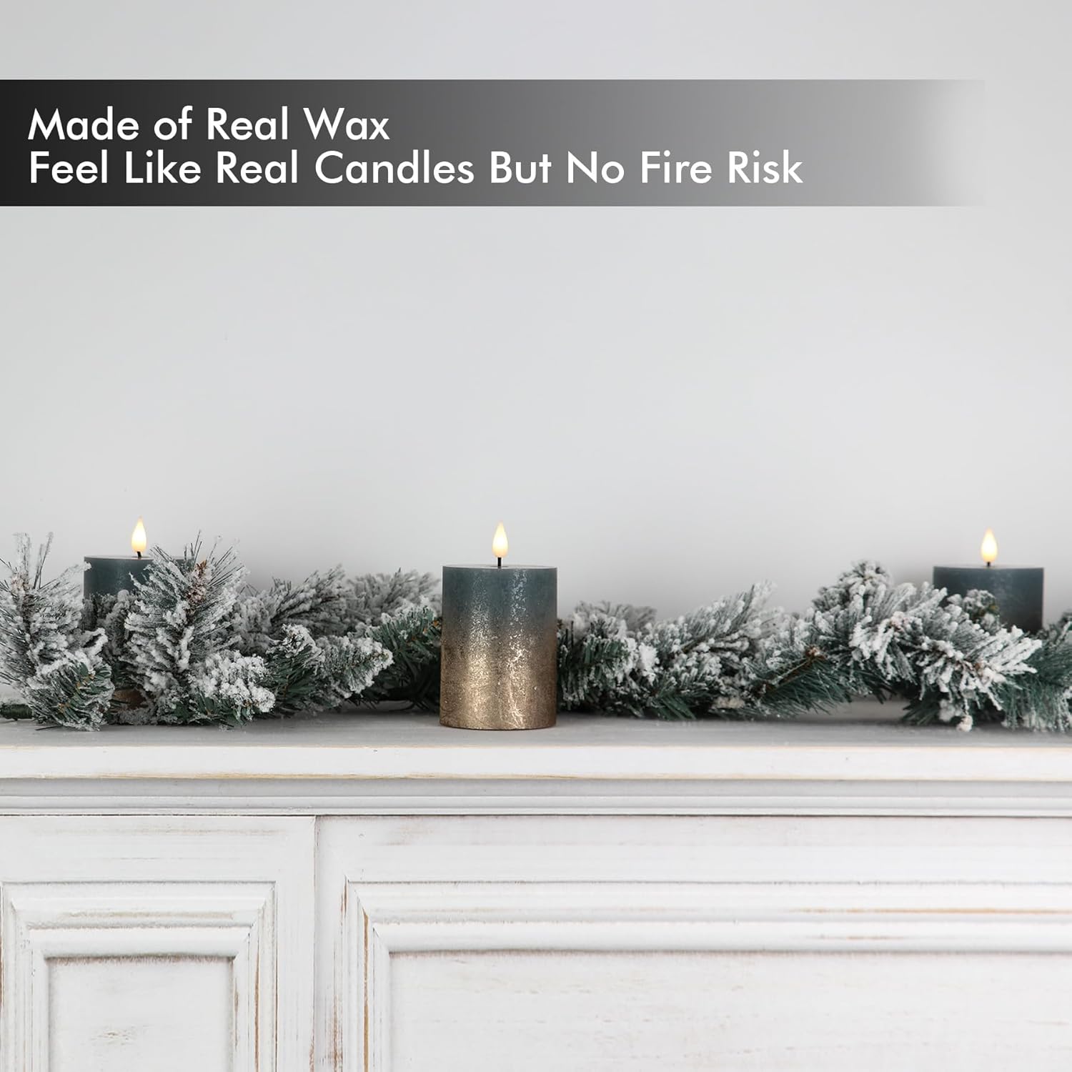 Fanna 4 Flameless LED Taper & Pillar Candle Set, Rustic Metallic Copper & Misty Blue, Remote Control, 16 Batteries Included