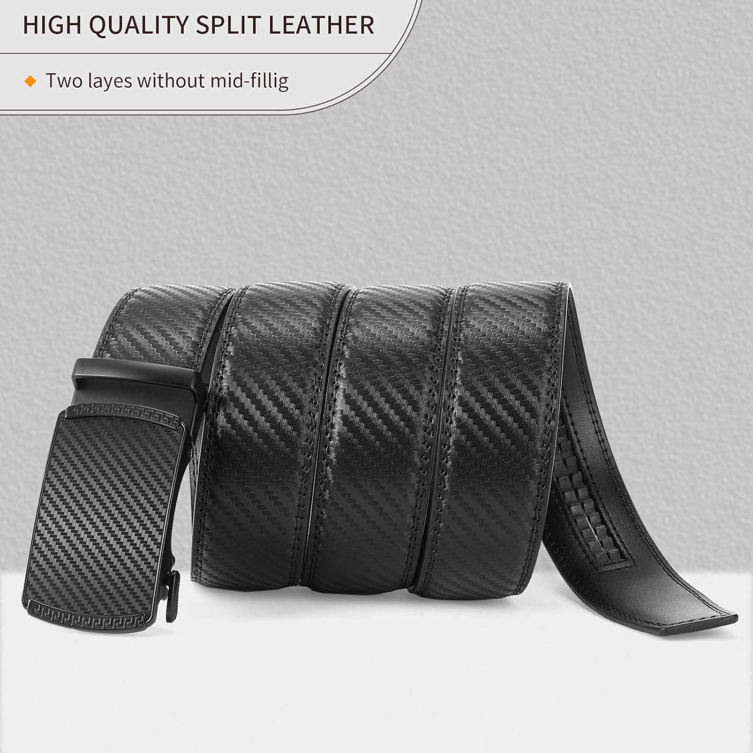 SENDEFN Men's Leather Belt Automatic Ratchet Buckle Slide Belt for Dress Casual Trim to Fit with Gift Box - Image 3