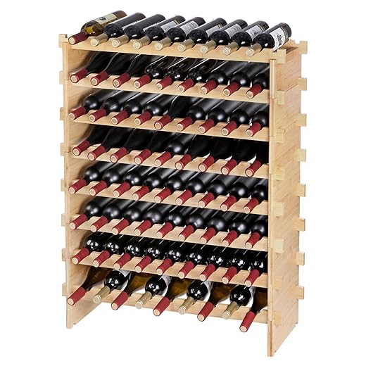 VEVOR 8-Tier 72 Bottles Stackable Modular Wine Rack, Freestanding Wines Holder Display Shelf, Solid Bamboo Wood Storage Racks, Wobble-Free Shelves for Kitchens, Dining Rooms, Cellars, Natural Color
