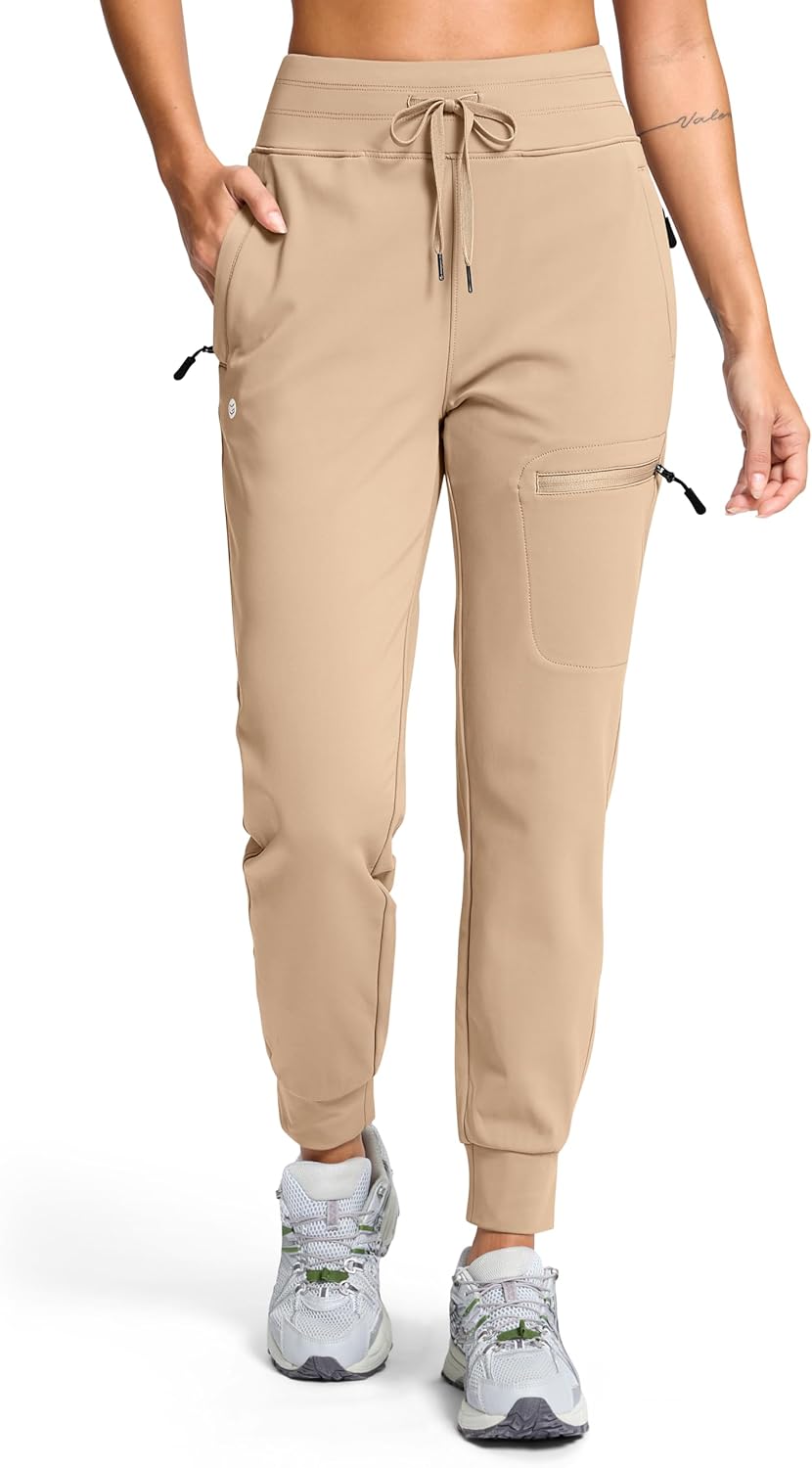 G Gradual Women's Fleece Lined Joggers Hiking Pants 4 Zipper Pockets High Waisted Water Resistant Winter Running Sweatpants