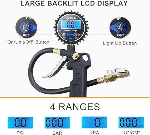 Miniatura 3 de AstroAI Medidor de presión de neumáticos digital con adaptador de válvula Presta (4PCS)