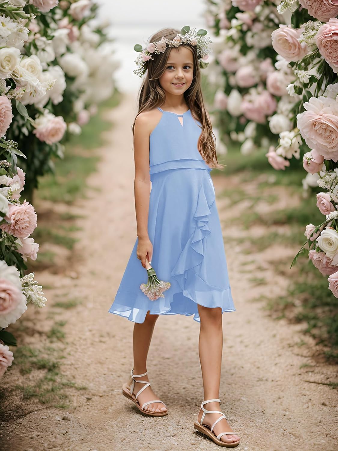 Kids A-Line Halter Neck Chiffon Junior Bridesmaid Dresses Fancy Girl Dress Wedding Elegant Party Gown 5-14 Years - Image 2