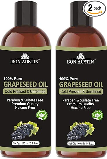 Bon Austin 100% Pure & Natural Grapeseed oil Cold Pressed For Skin Tightening, Acne & Healthy Hair Combo pack of 2 bottles of 100 ml(200 ml)