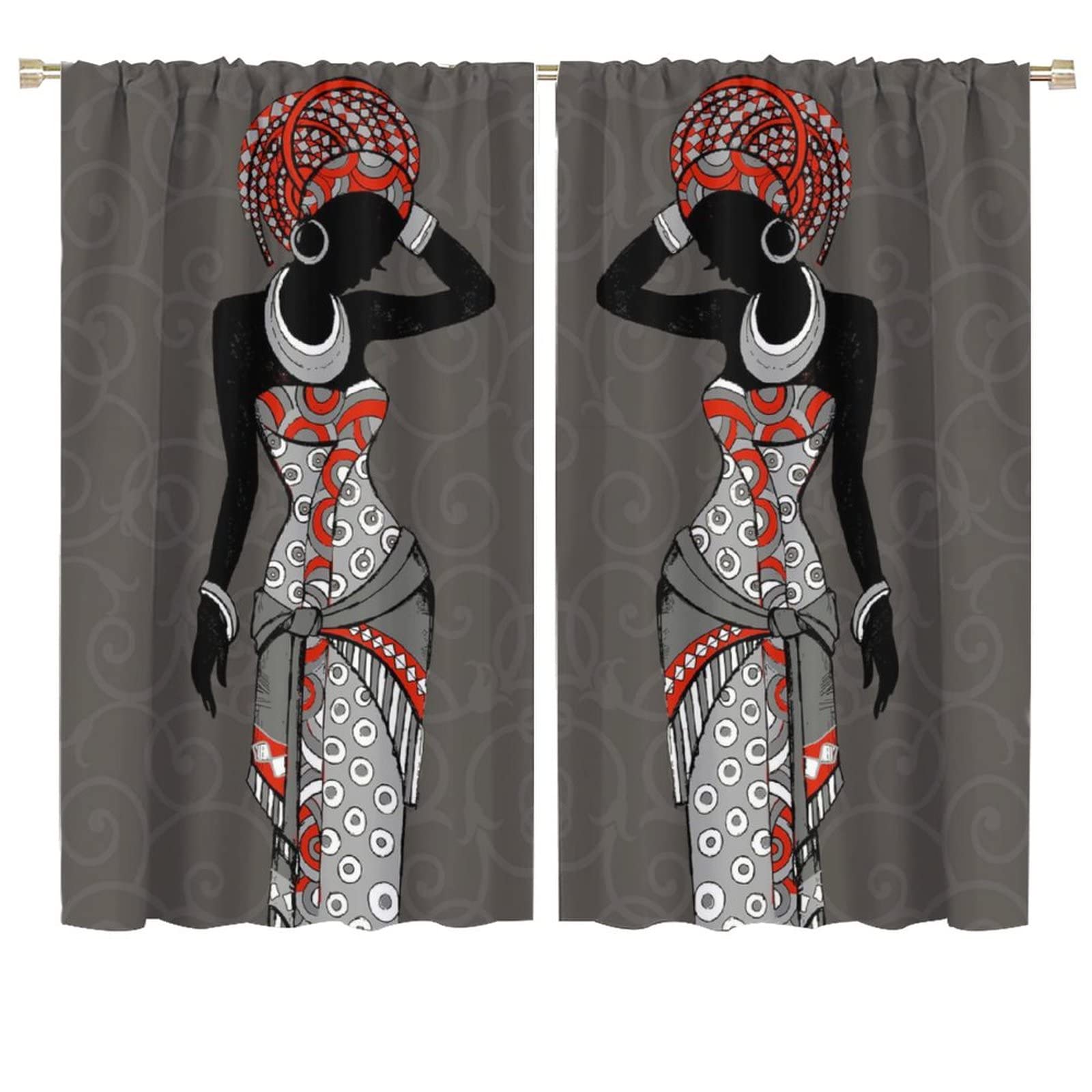JESTRONRY Black Girl Window Curtains,African Woman Hand Drawn Tribal Ethnic Theme Room Darkening Door Window Rod Pocket Curtain for Living Room Bedroom Kitchen Bathroom Decor W72xL63in