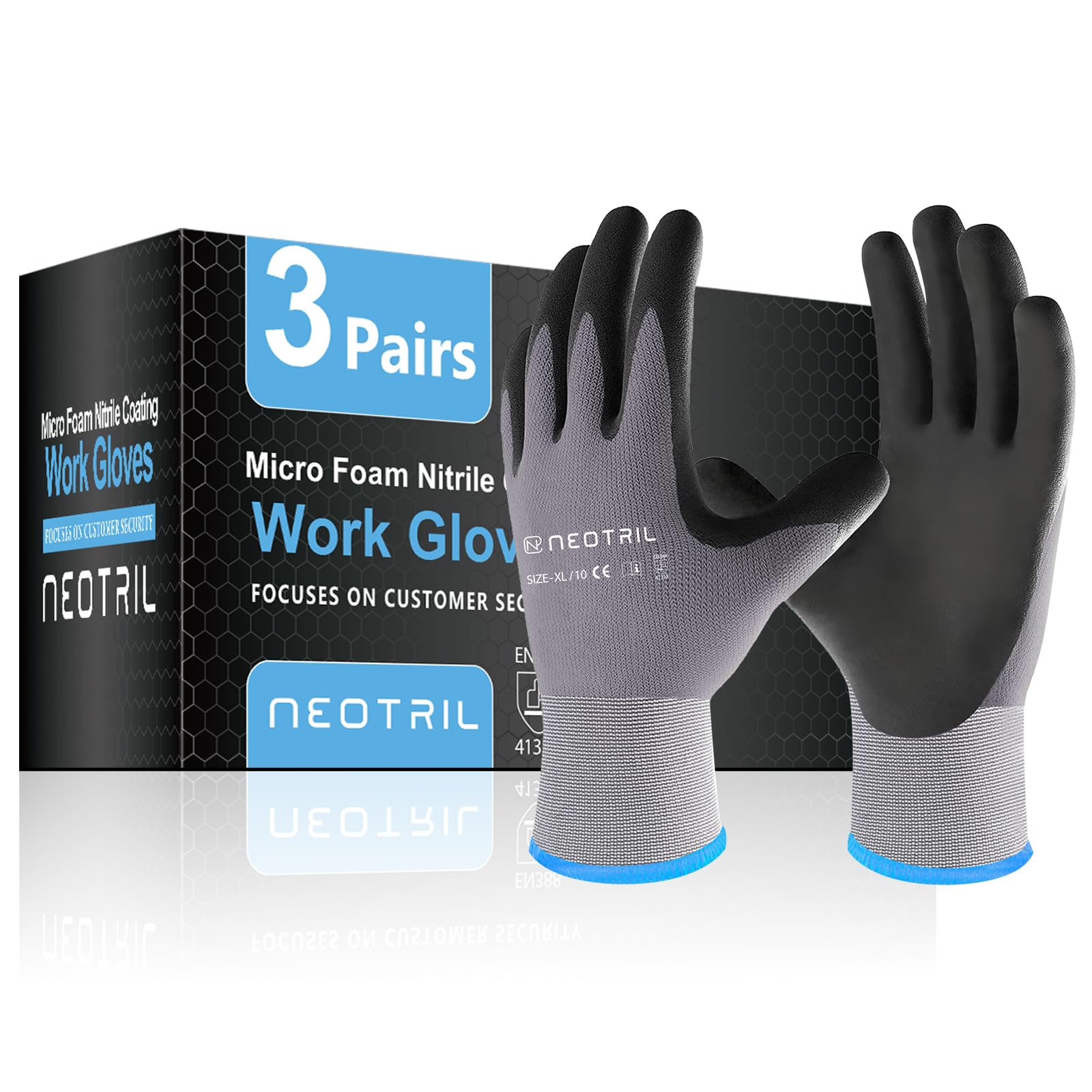 NEOTRIL Safety Work Gloves MicroFoam Nitrile Coated-3/6/12/36 Pairs,Breathable Nylon Working Gloves for Men Women