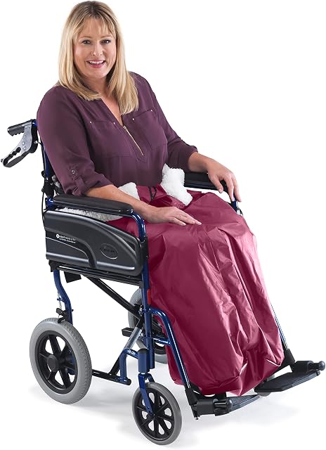 Lifeswonderful - Warm Fleece Lined Wheelchair Apron Cover - Waterproof Protection for Lower Body and Legs - Burgundy
