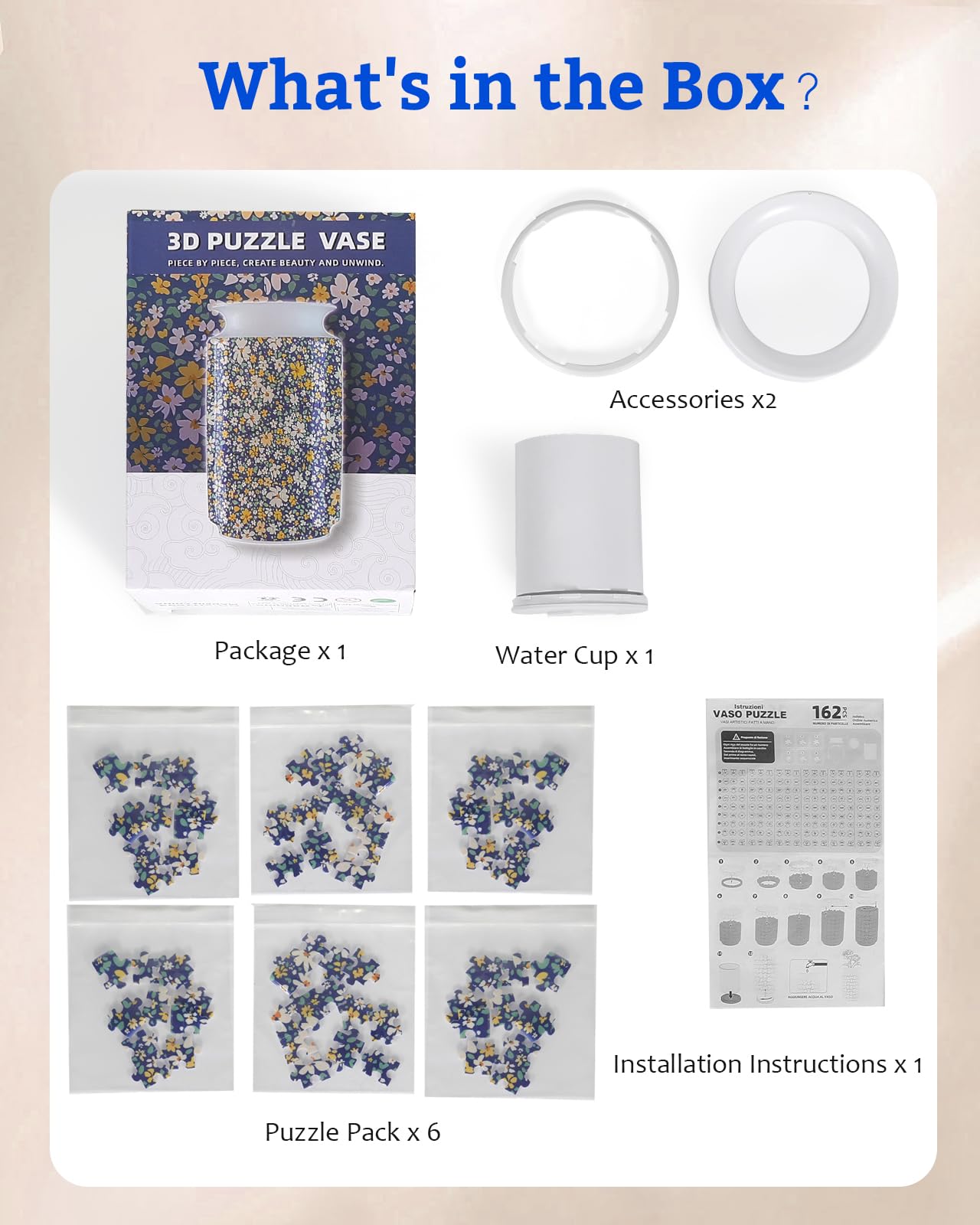 Jarrón de rompecabezas 3D, rompecabezas 3D de 162 piezas para adultos con flores, artes y manualidades únicas para adultos, regalos únicos de advertencia para el hogar para mujeres, jarrón de 5